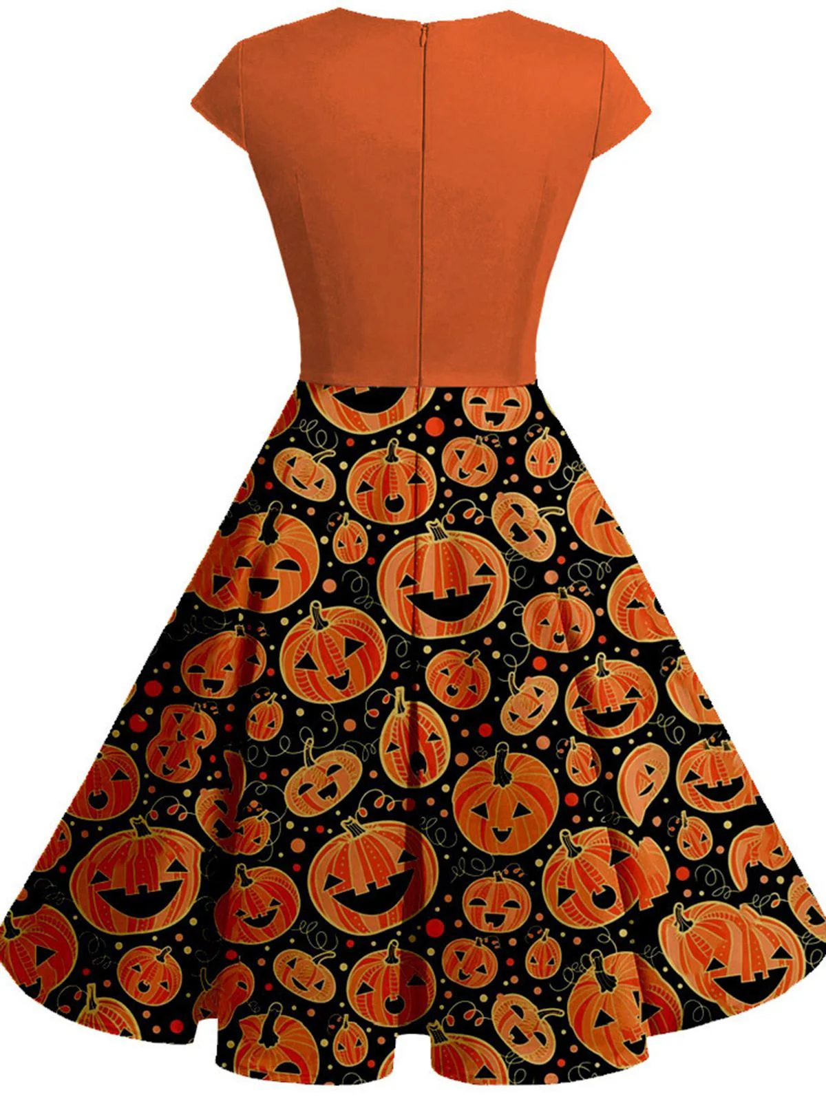 [Übergröße] Orange 1950er Halloween Kürbis Patchwork Swing Kleid - Image 2