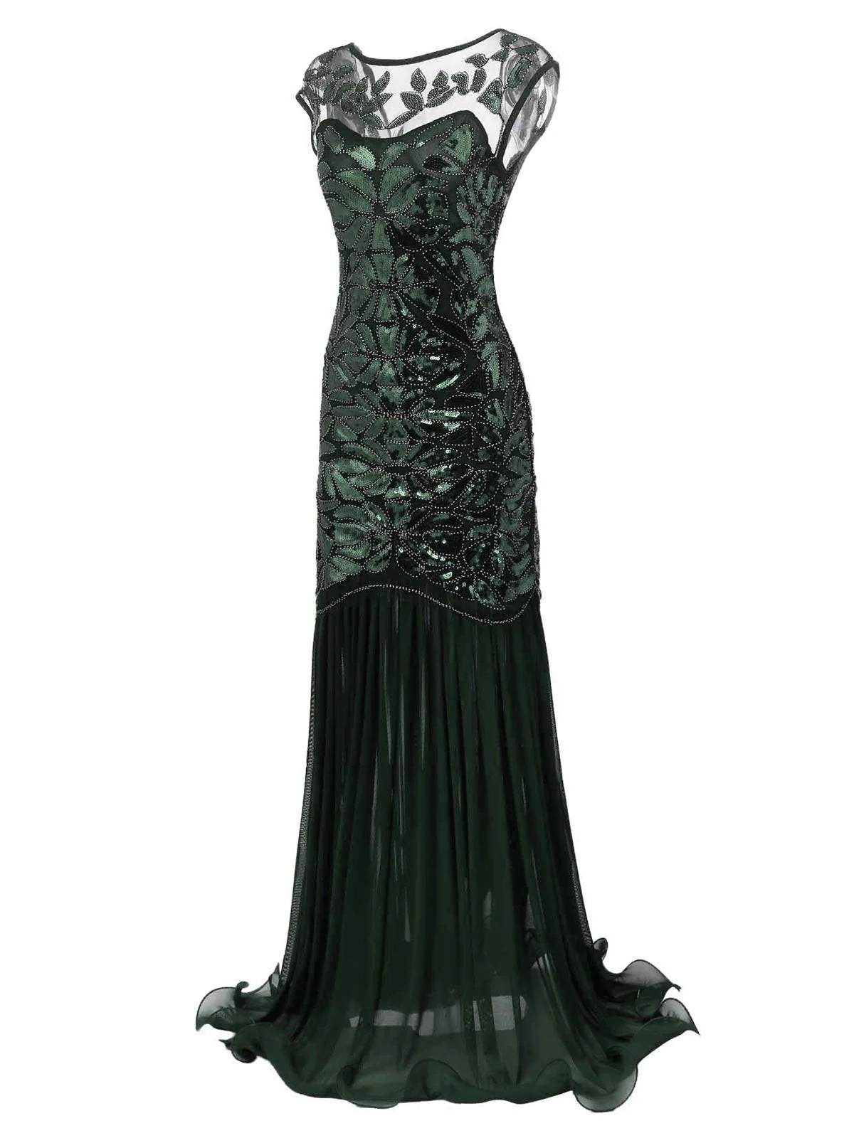 GRÜN 1920ER MAXI FLAPPER KLEID MIT PAILLETTEN - Image 6