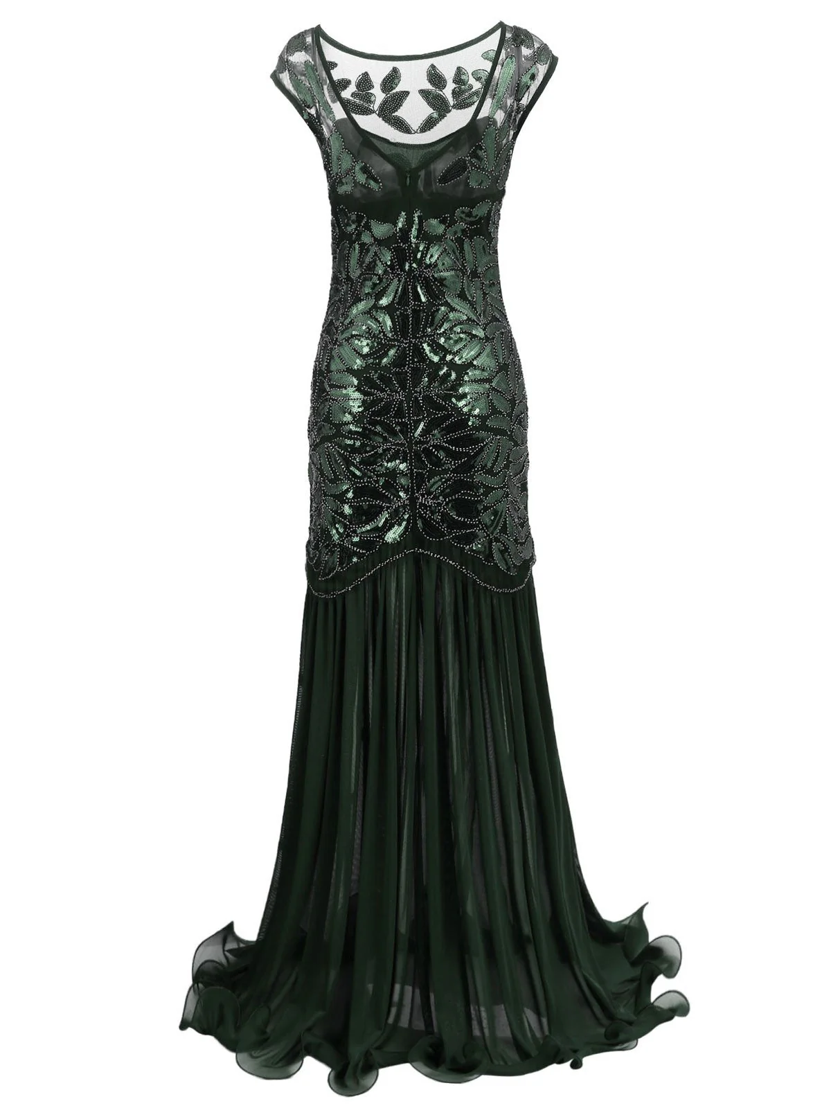 GRÜN 1920ER MAXI FLAPPER KLEID MIT PAILLETTEN - Image 7