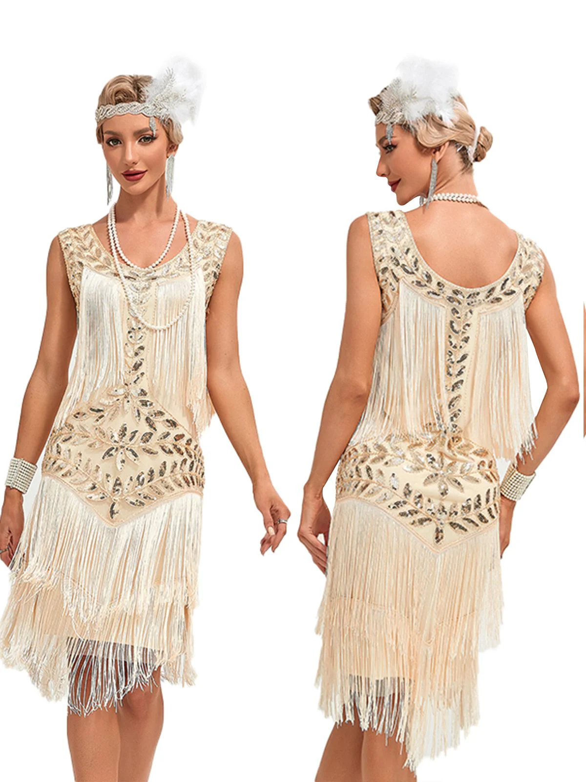 Grün 1920er V-Ausschnitt Paillettenbesetztes Mesh kleid - Image 2