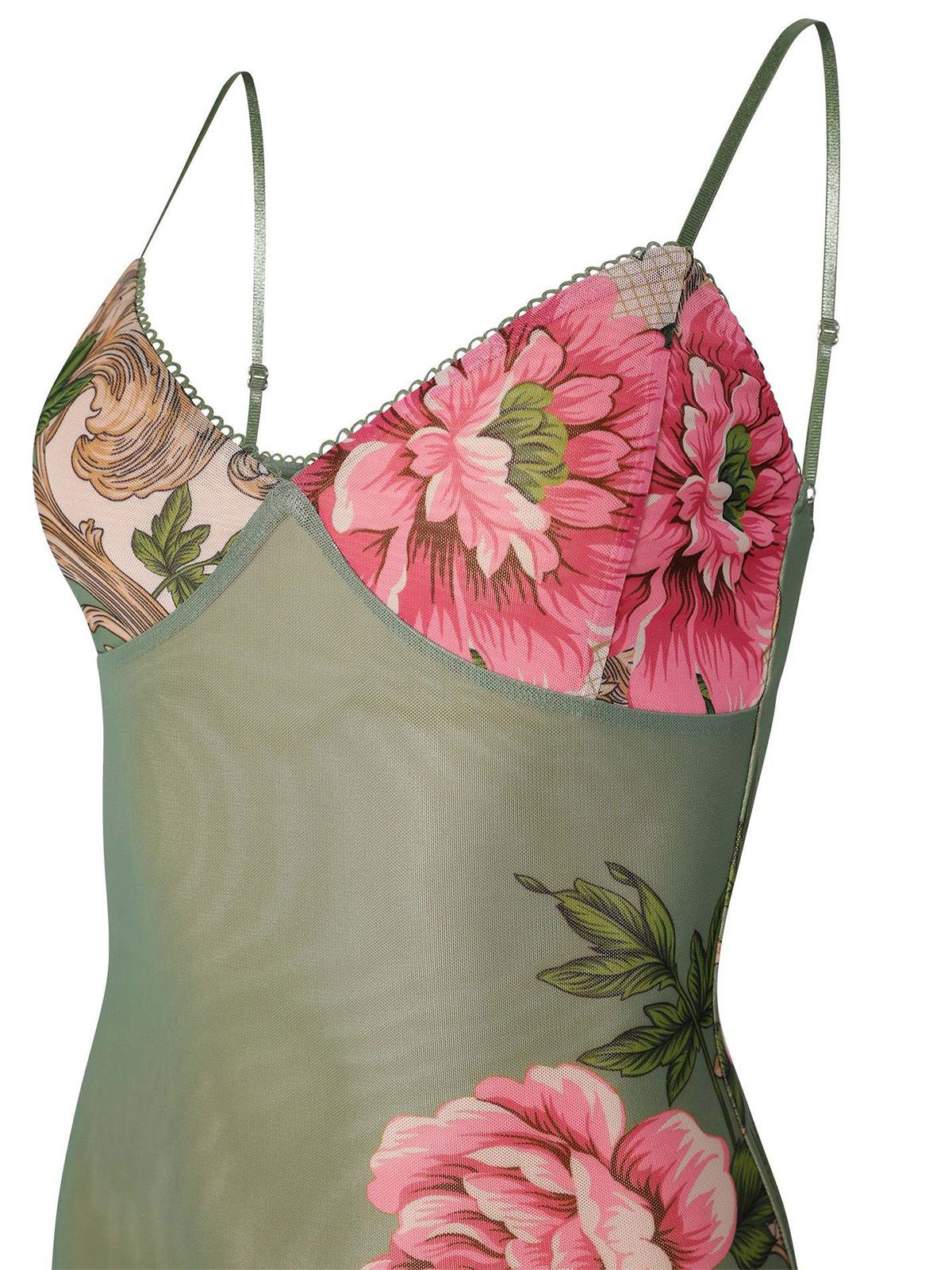 Grün 1930er Blumen Spaghetti Träger Figurbetont Maxi Kleid - Image 5