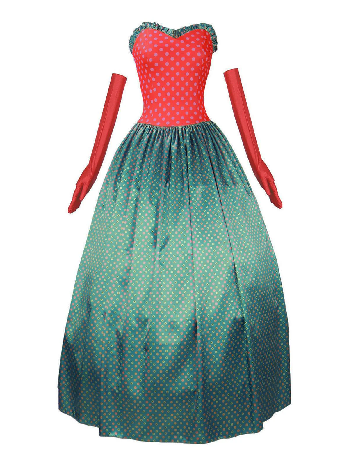 Grün 1930er Grinch Martha Cosplay Polka Dot Trägerlos Kleid - Image 2