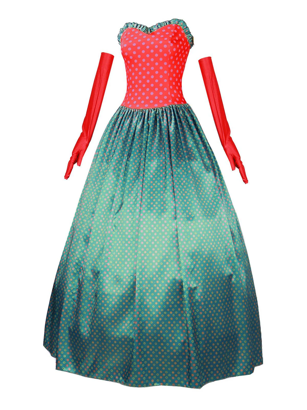 Grün 1930er Grinch Martha Cosplay Polka Dot Trägerlos Kleid - Image 3