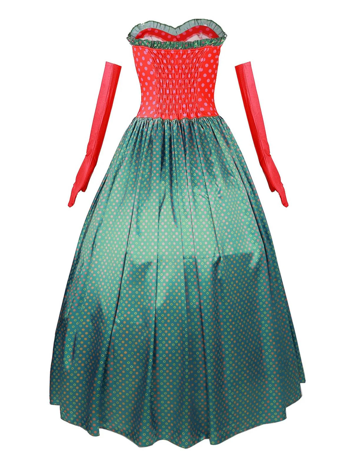 Grün 1930er Grinch Martha Cosplay Polka Dot Trägerlos Kleid - Image 4