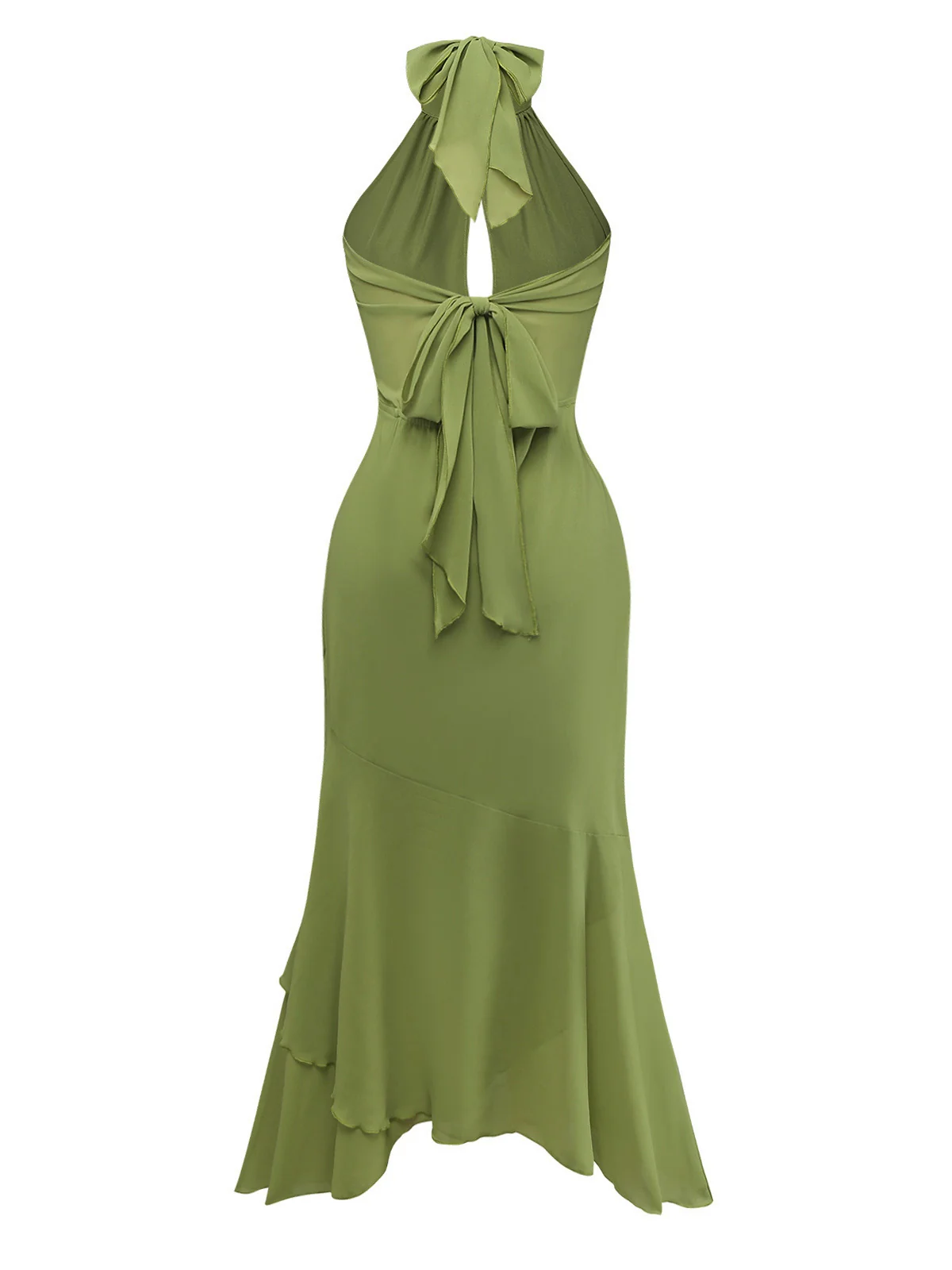 Grün 1930er Halter Netz Rückenfrei Chiffon Midi Kleid - Image 3