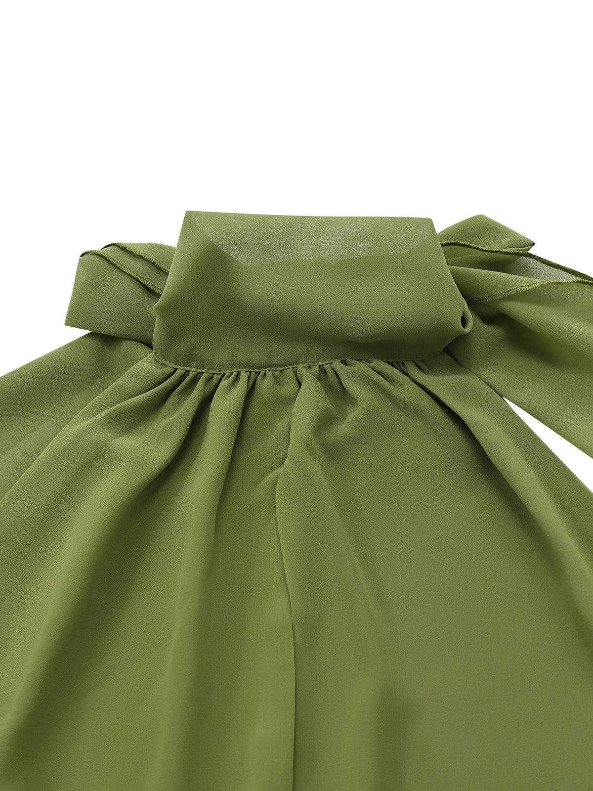 Grün 1930er Halter Netz Rückenfrei Chiffon Midi Kleid - Image 6