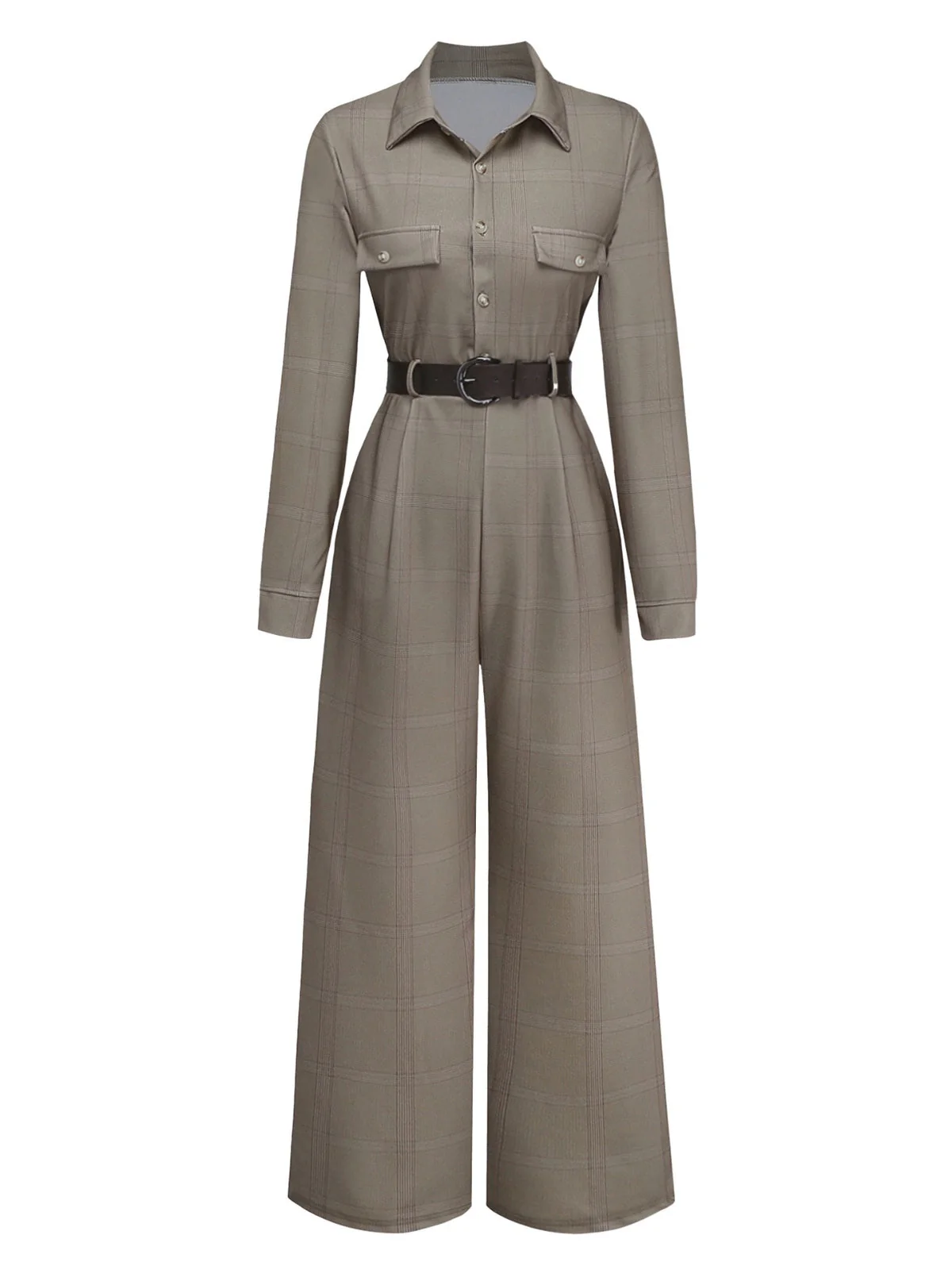Grün 1930er Kariert Revers Gürtel Jumpsuit - Image 2