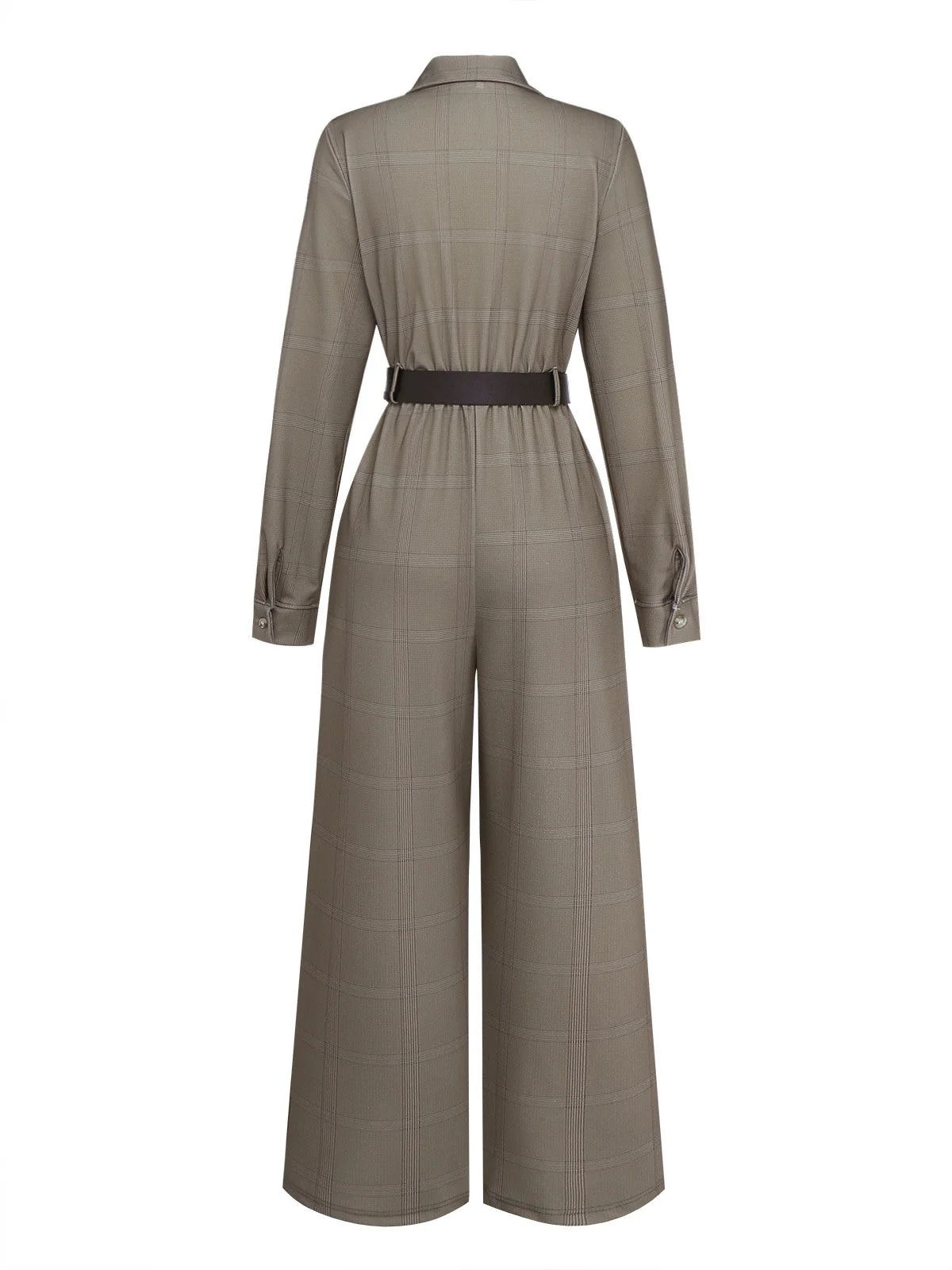 Grün 1930er Kariert Revers Gürtel Jumpsuit - Image 3