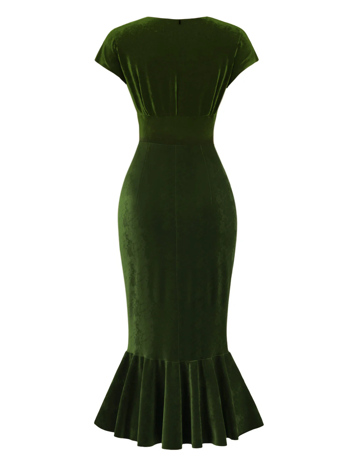 Grün 1930er Knöpfen V-Ausschnitt Samt Fischschwanzkleid - Image 4