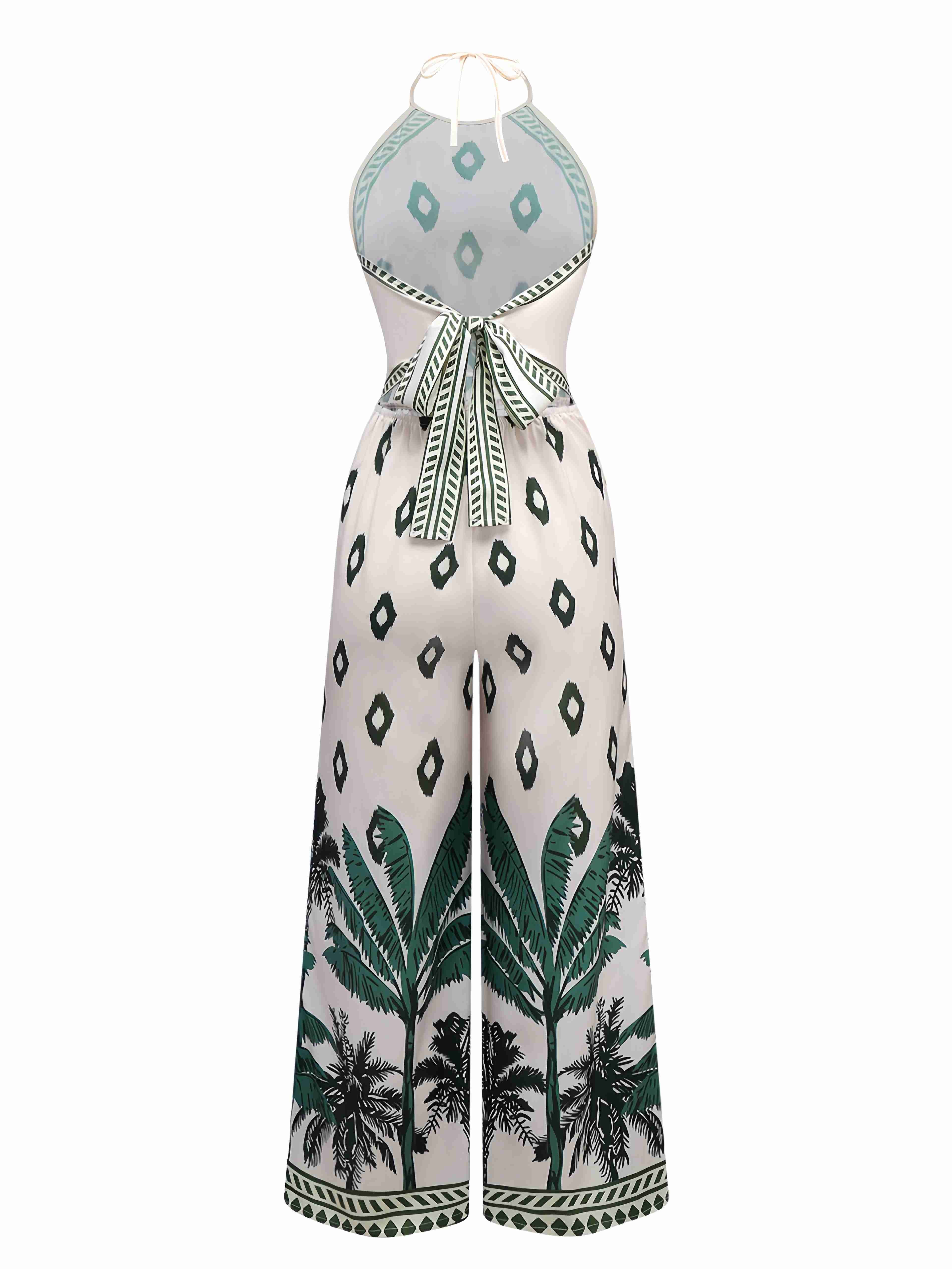 Grün 1930er Palmen Halter Jumpsuit - Image 2
