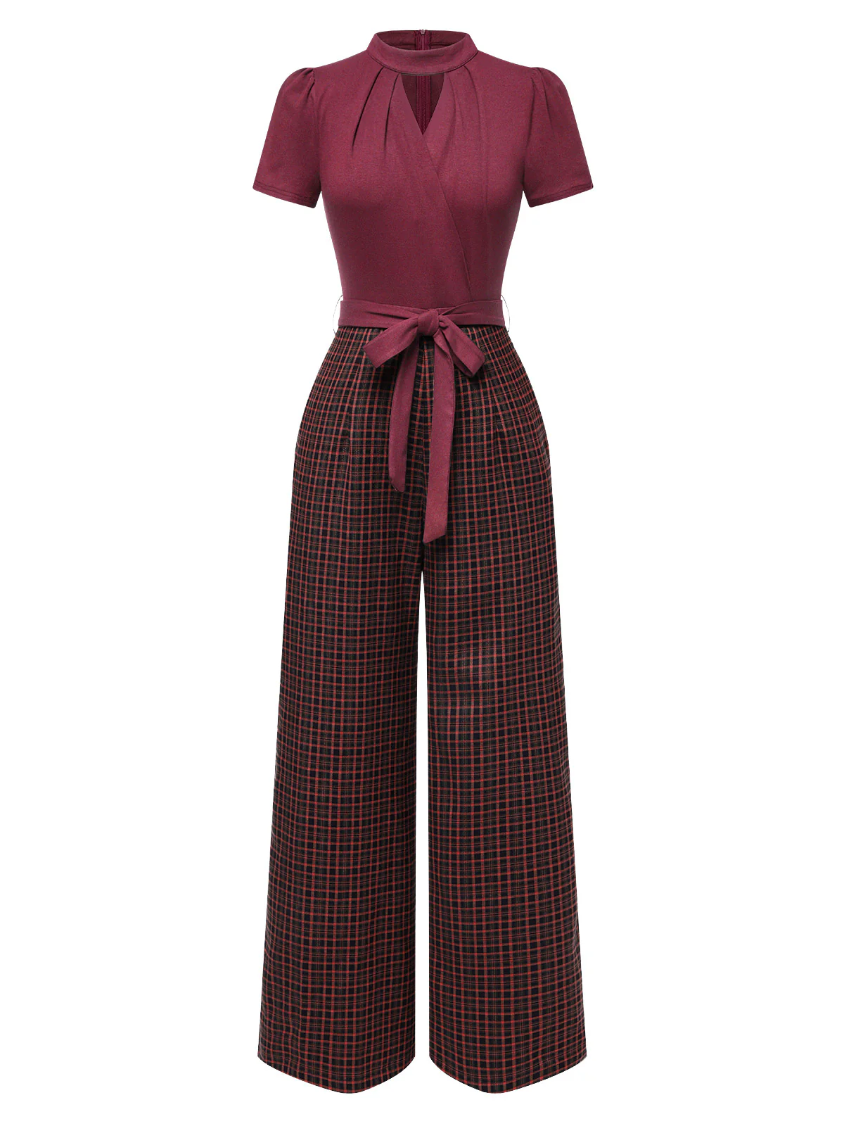 Grün 1930er Plaid Schlüssellochhals Jumpsuit - Image 11