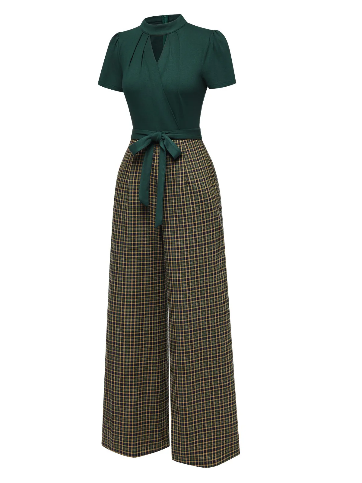 Grün 1930er Plaid Schlüssellochhals Jumpsuit - Image 6