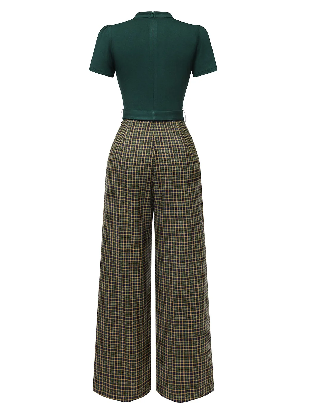 Grün 1930er Plaid Schlüssellochhals Jumpsuit - Image 7