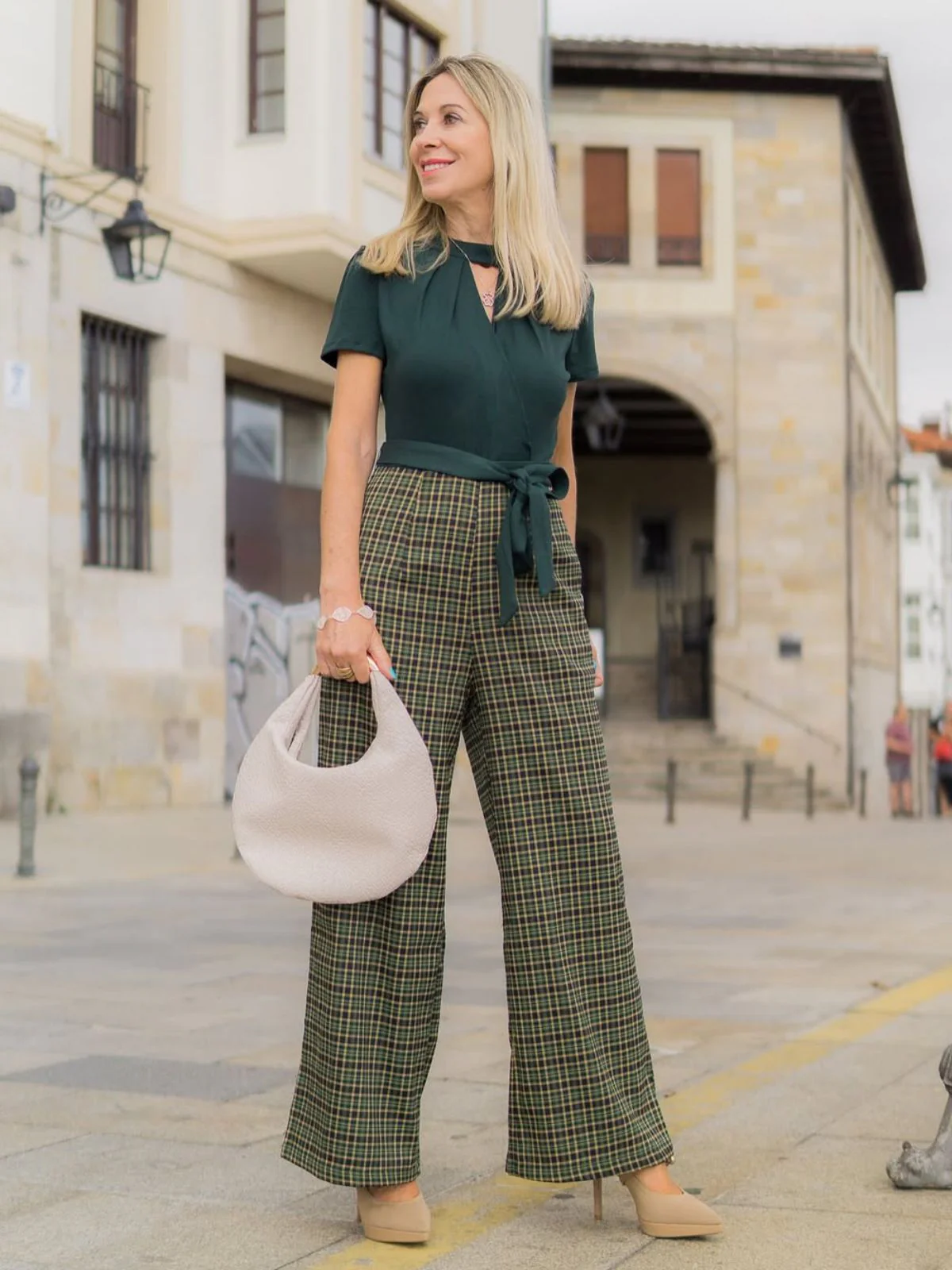 Grün 1930er Plaid Schlüssellochhals Jumpsuit - Image 2