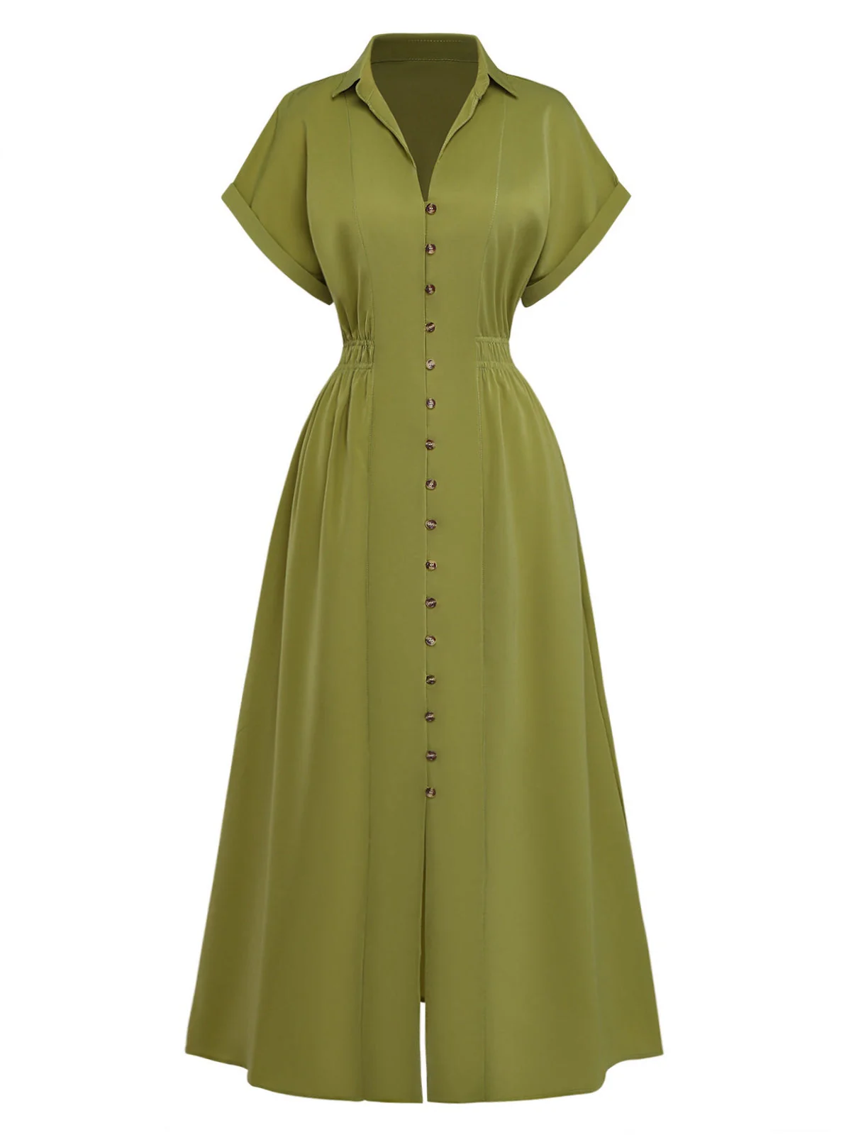 Grün 1930er Revers Einreihig Schlitz Hemd Kleid - Image 2