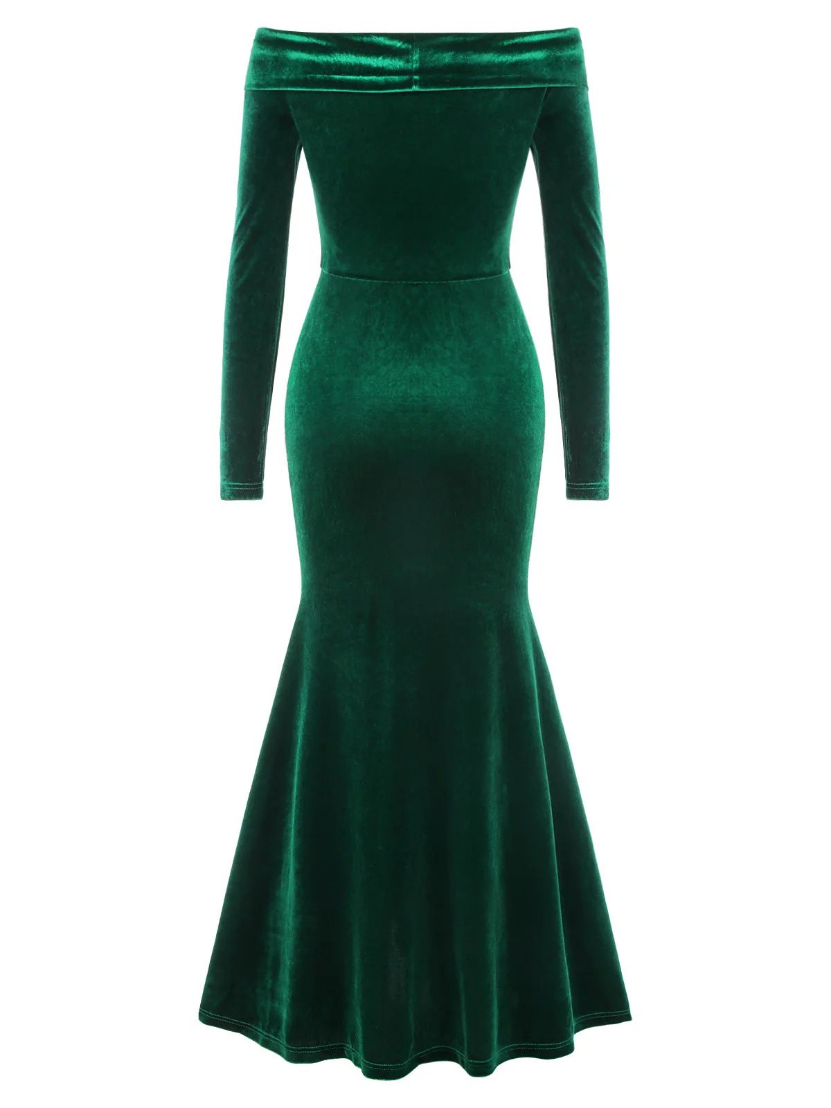 Grün 1930er Samt Off-Schulter Ruffle-Trim Meerjungfrauenkleid - Image 4