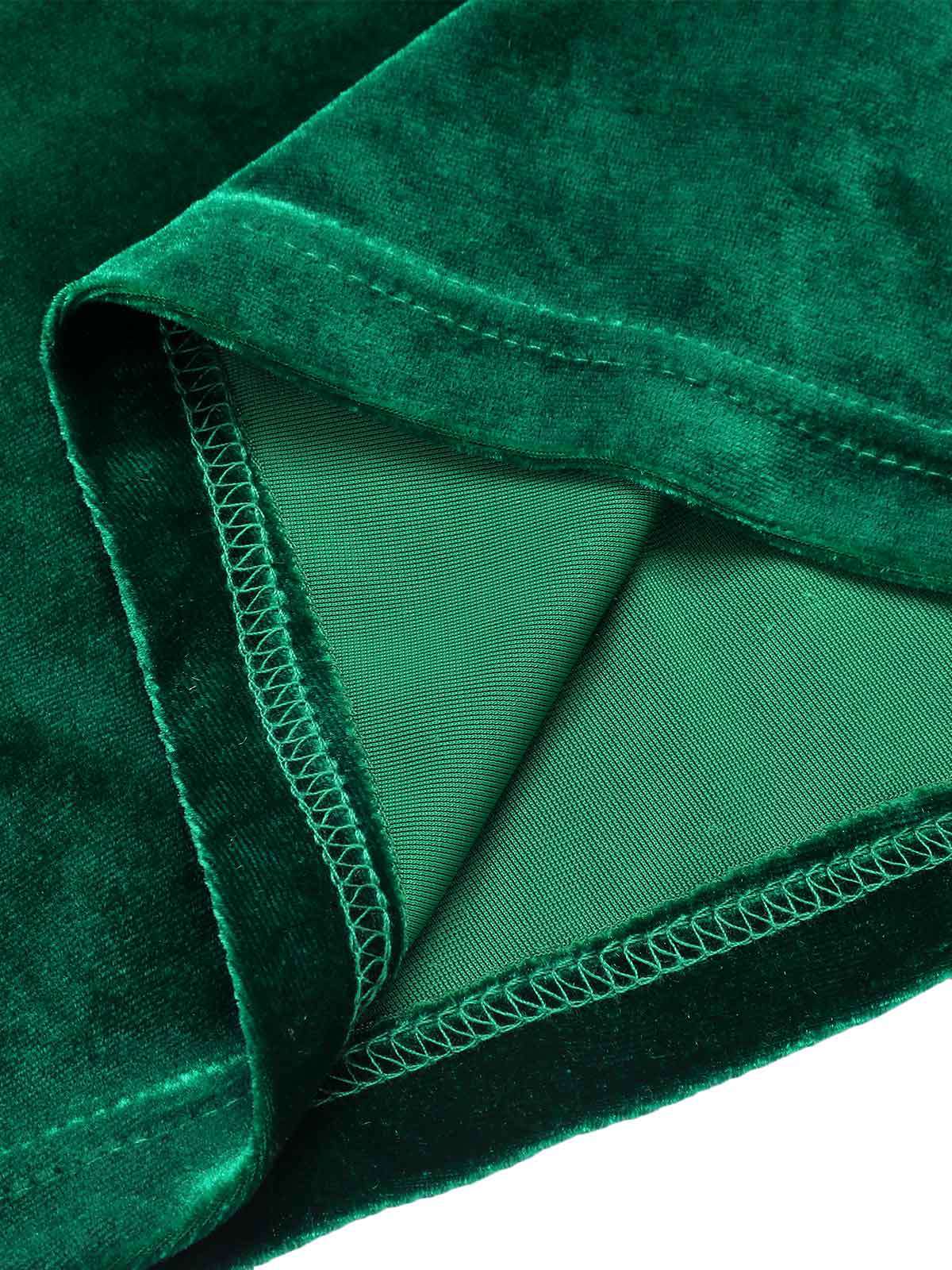 Grün 1930er Samt Off-Schulter Ruffle-Trim Meerjungfrauenkleid - Image 7