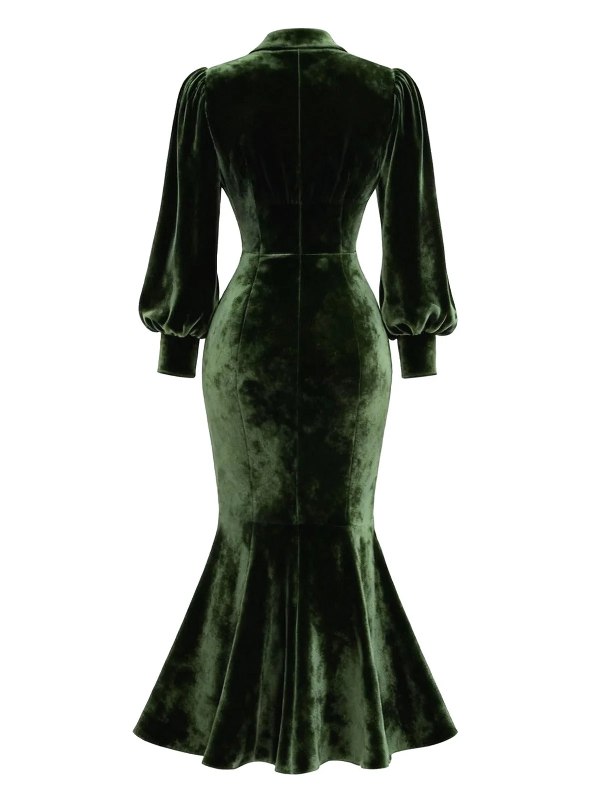 Grün 1930er Samt Perle Laternenärmel Meerjungfrauen Kleid - Image 5