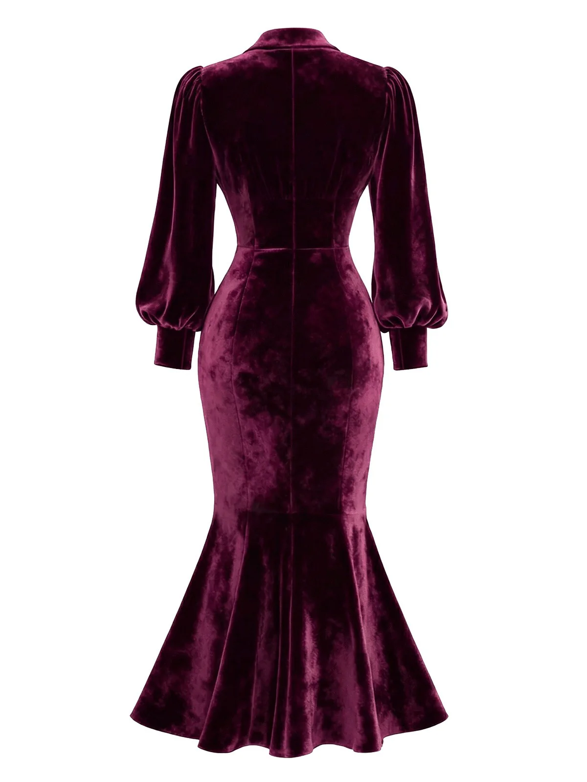 Grün 1930er Samt Perle Laternenärmel Meerjungfrauen Kleid - Image 8