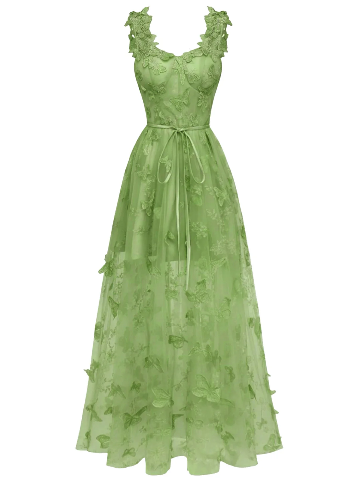 Gelb 1930er Spaghetti Träger 3D Schmetterlinge Netz Maxi Kleid - Image 10