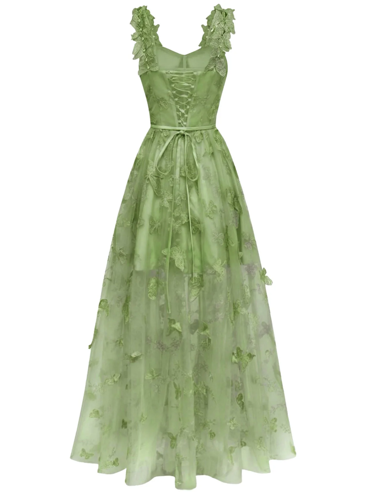 Gelb 1930er Spaghetti Träger 3D Schmetterlinge Netz Maxi Kleid - Image 11
