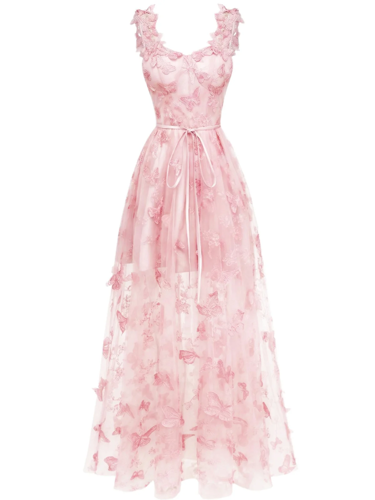 Gelb 1930er Spaghetti Träger 3D Schmetterlinge Netz Maxi Kleid - Image 9