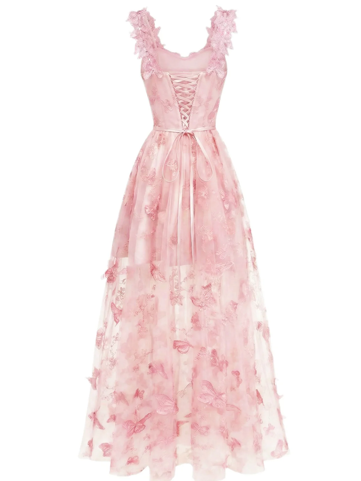 Gelb 1930er Spaghetti Träger 3D Schmetterlinge Netz Maxi Kleid - Image 8