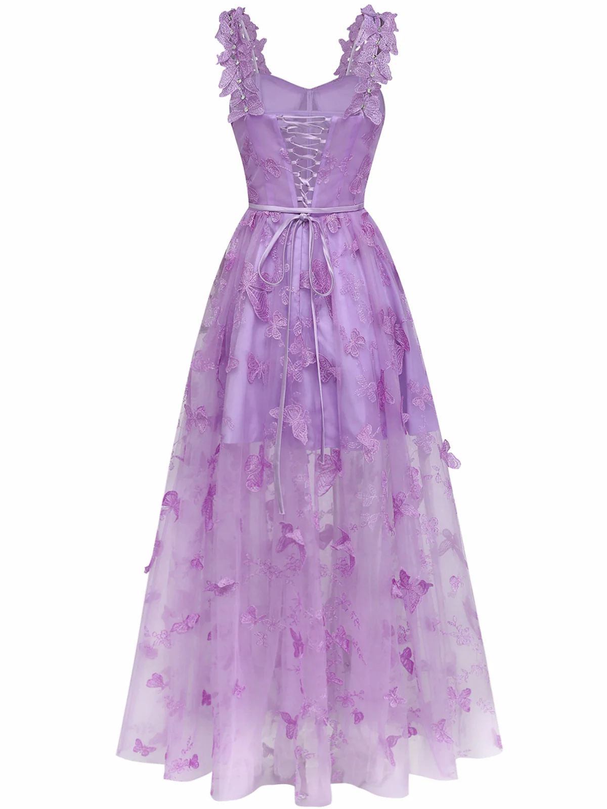 Gelb 1930er Spaghetti Träger 3D Schmetterlinge Netz Maxi Kleid - Image 4