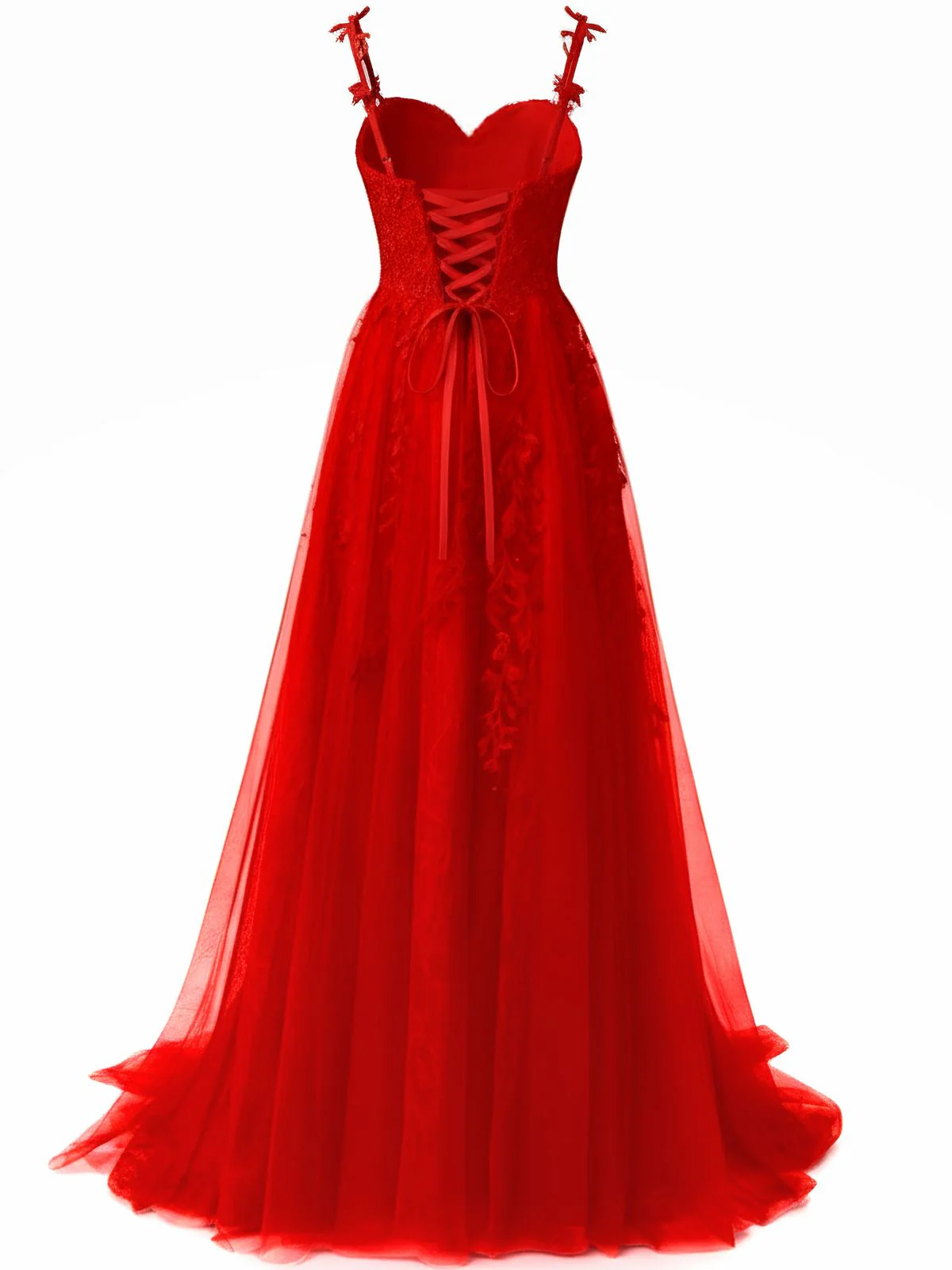 Rot 1930er Spaghetti Träger Spitze Tüll Maxi Kleid - Image 2
