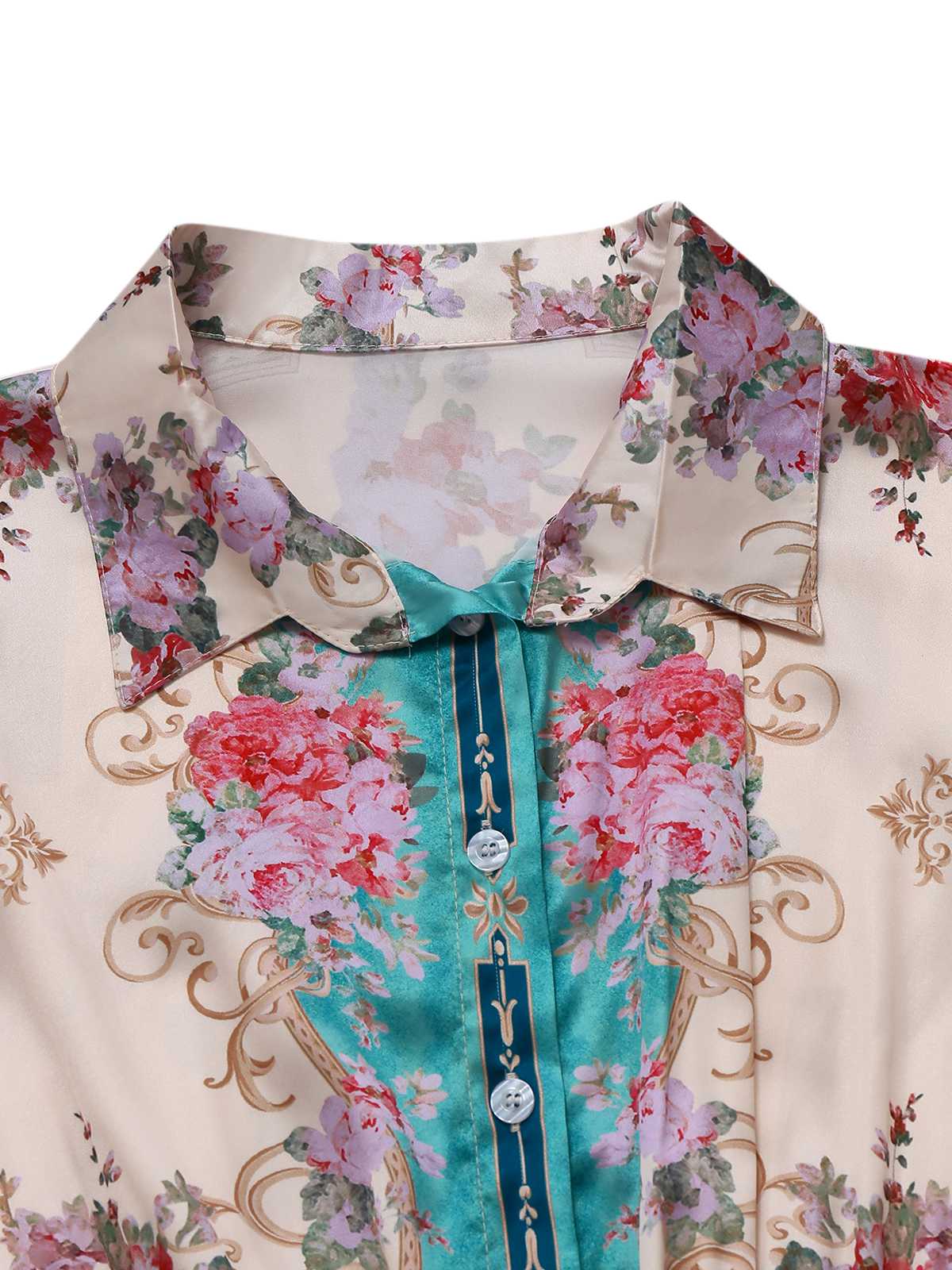 Grün 1930er Symmetrisch Blumen Hemdkragen Jumpsuit - Image 3