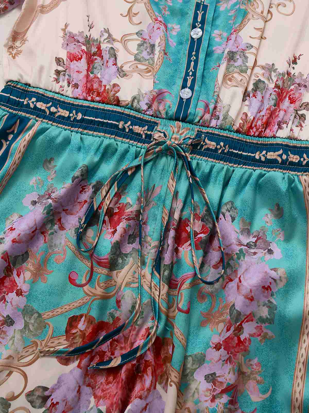 Grün 1930er Symmetrisch Blumen Hemdkragen Jumpsuit - Image 4