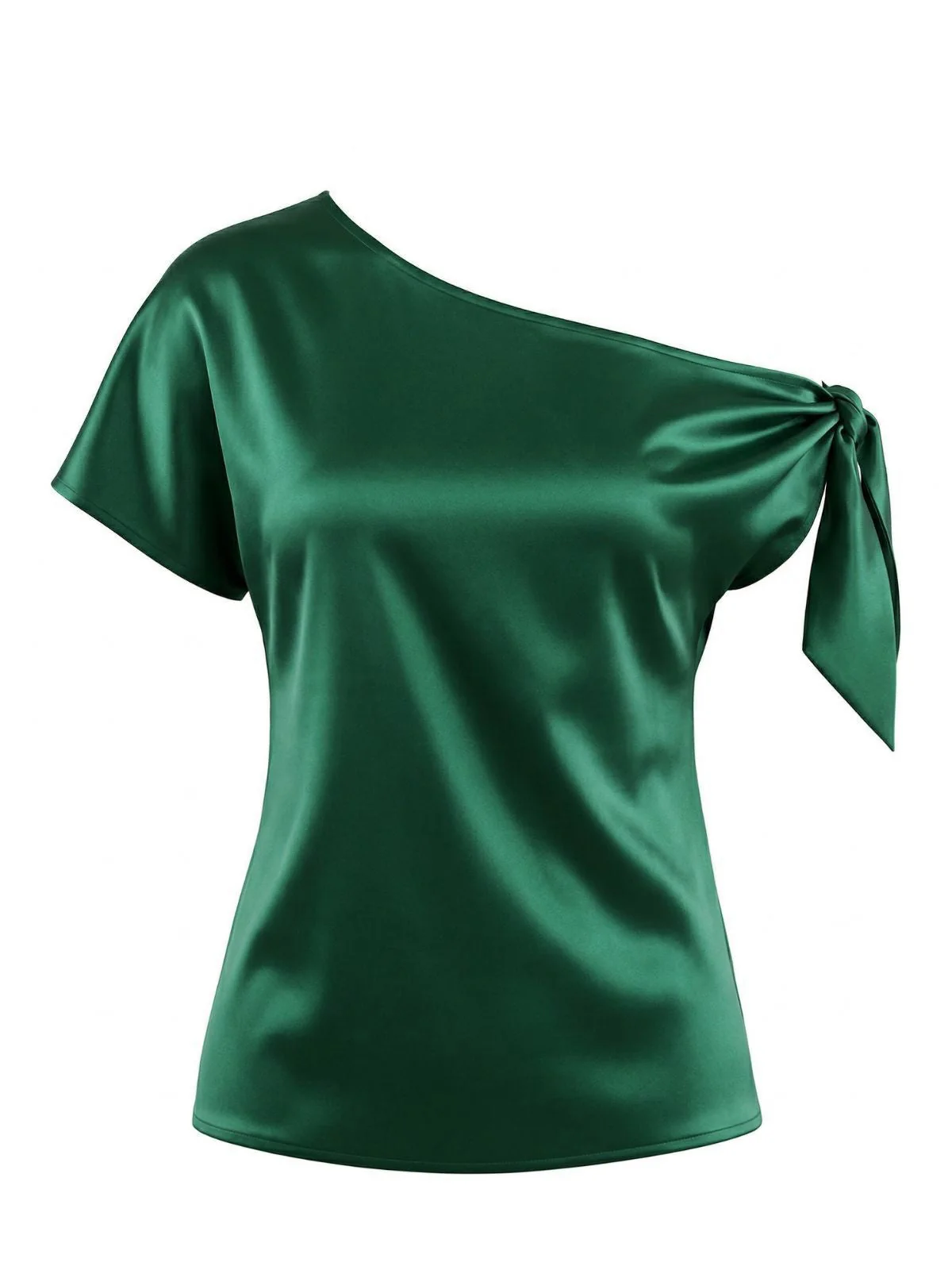 Grün 1930er Uni Satin Einseitig Knoten Top