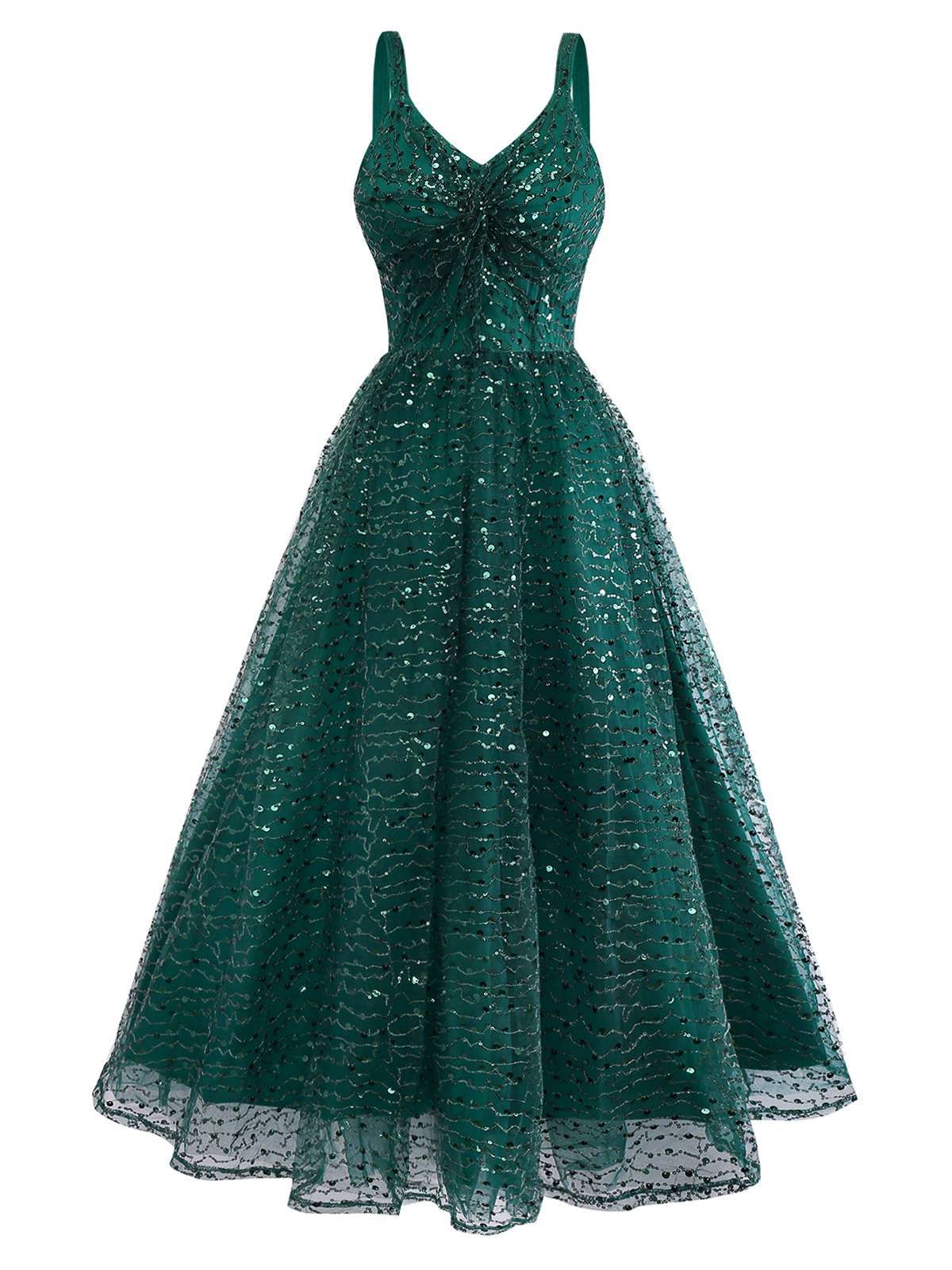 Grün 1930er Verdreht Pailletten Netz Kleid - Image 2