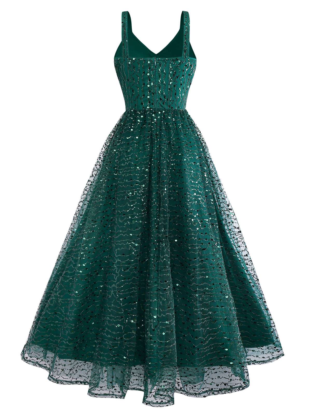 Grün 1930er Verdreht Pailletten Netz Kleid - Image 3