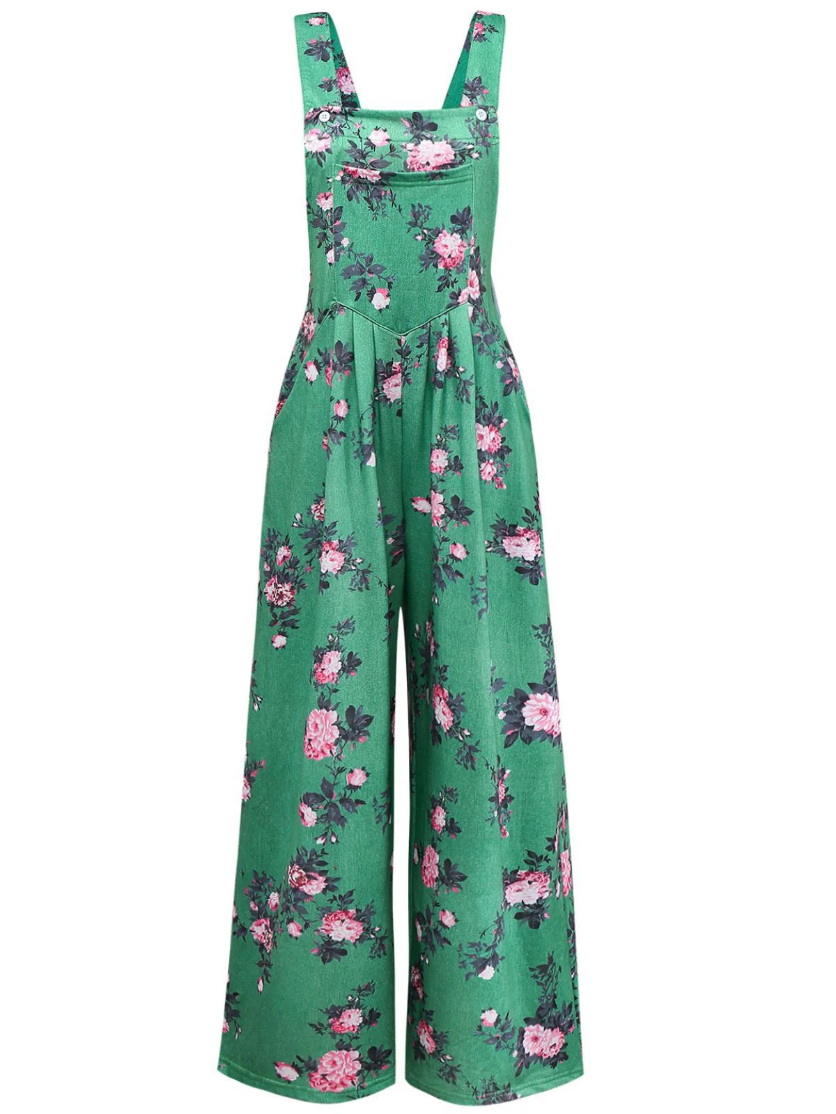 Grün 1940er Blumen Drucken Weitbeinig Jumpsuit - Image 2