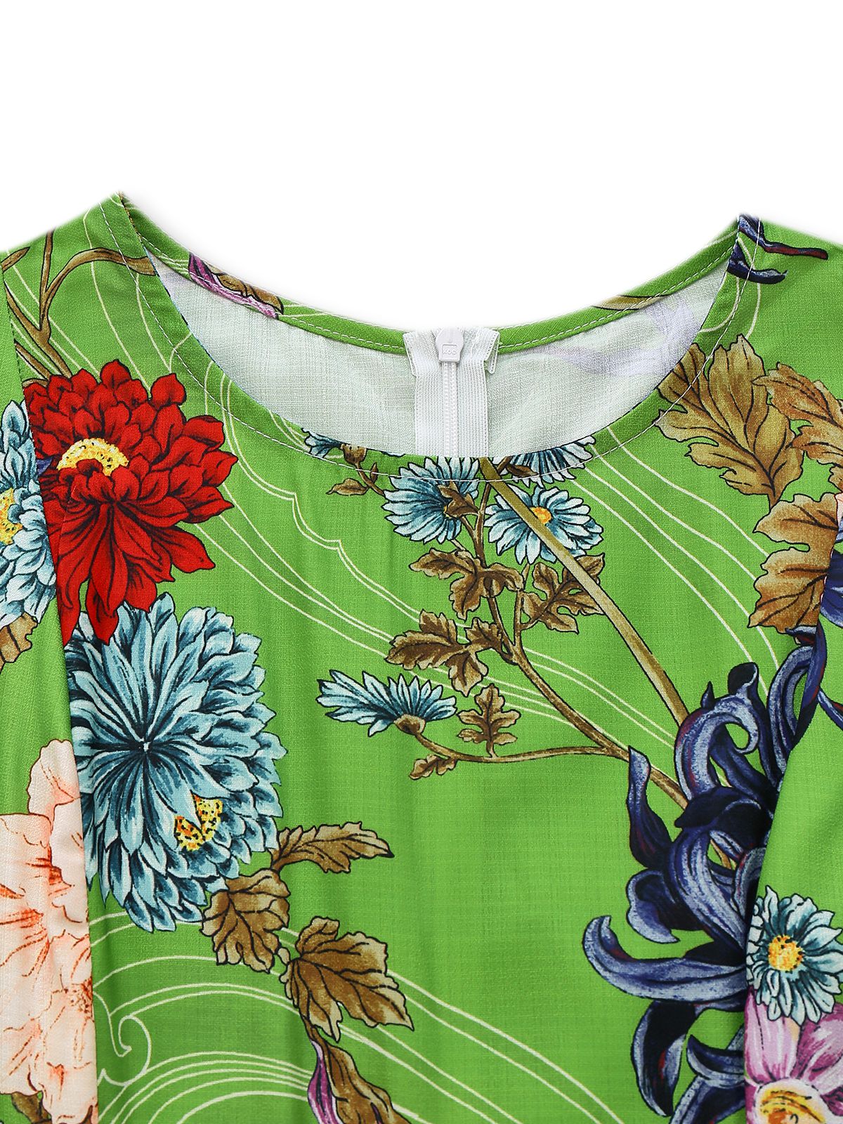 Grün 1940er Blumen Gekritzel Puffärmel Kleid - Image 3