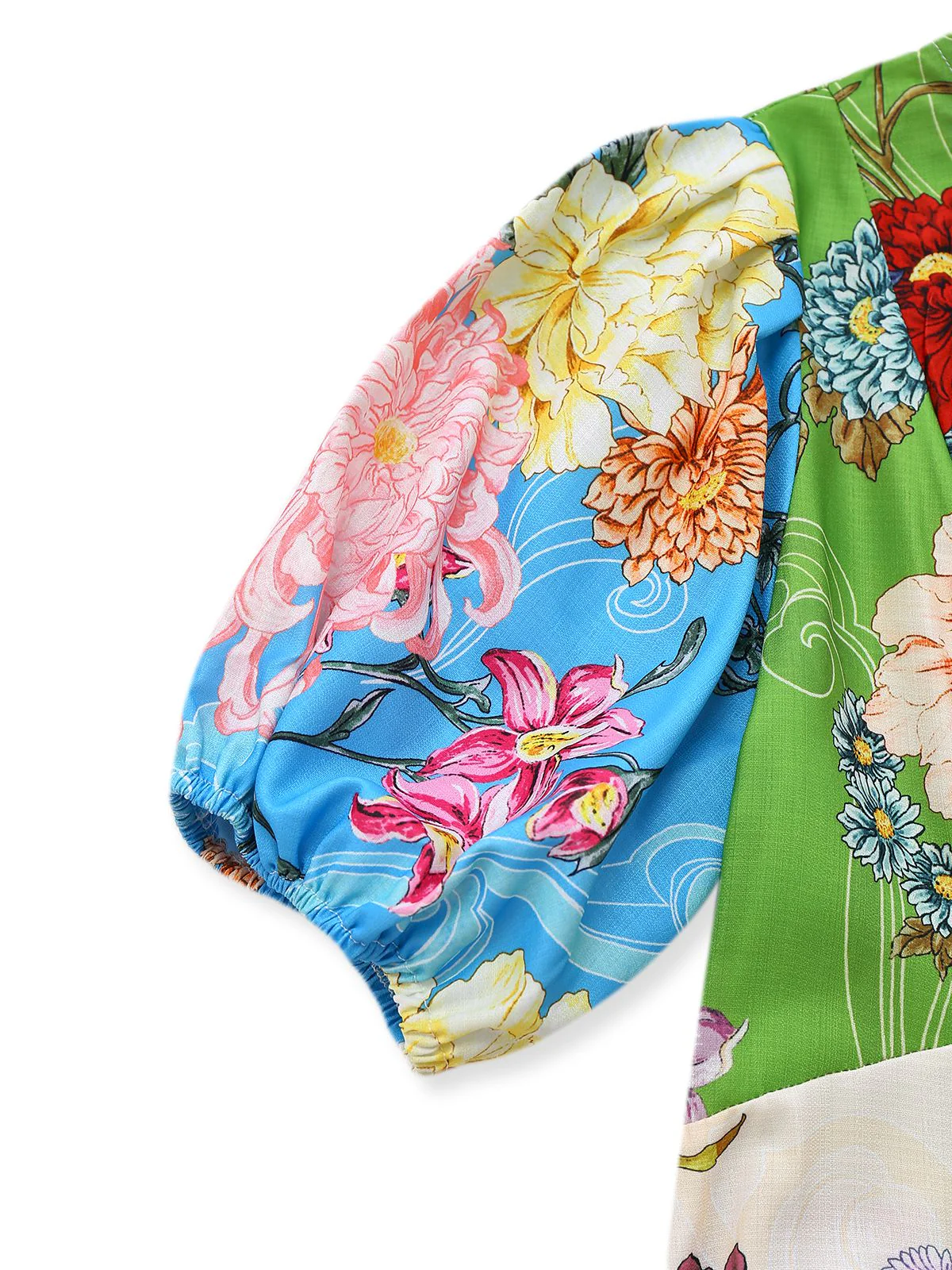 Grün 1940er Blumen Gekritzel Puffärmel Kleid - Image 4