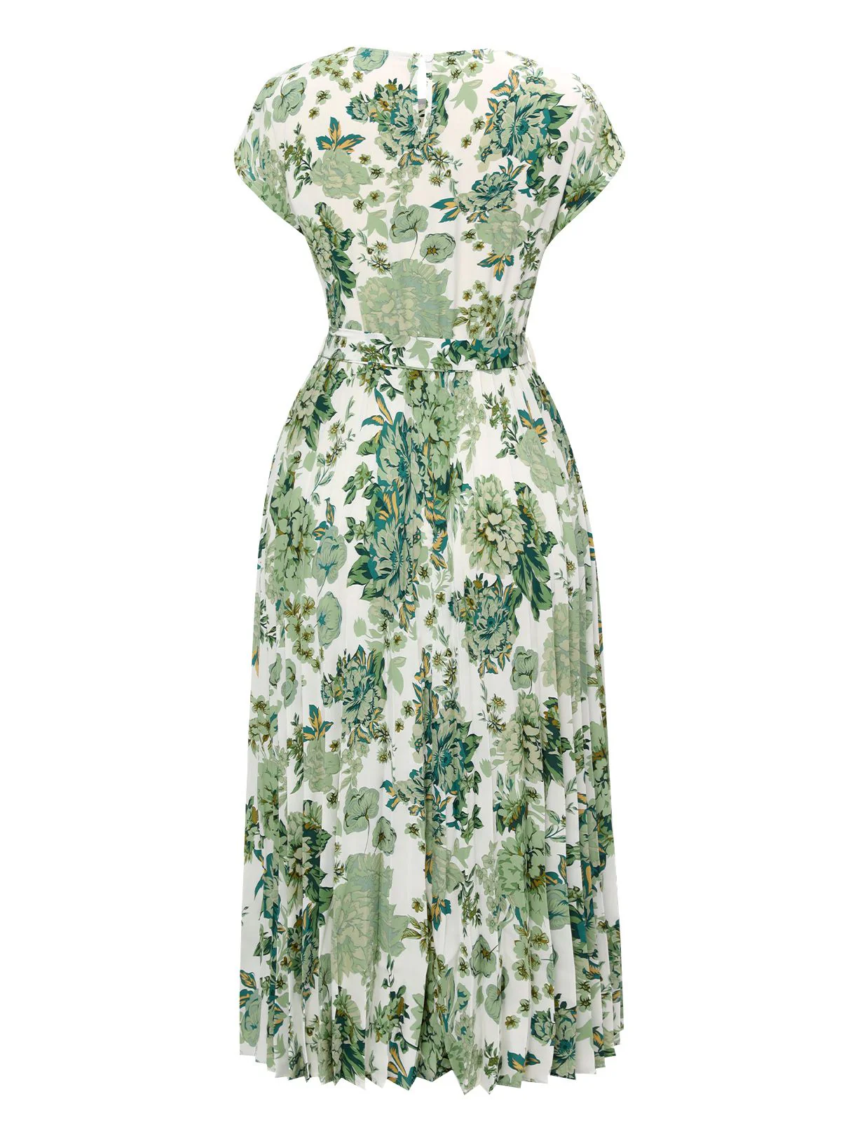Grün 1940er Blumen Kleid mit Bindegürtel - Image 3