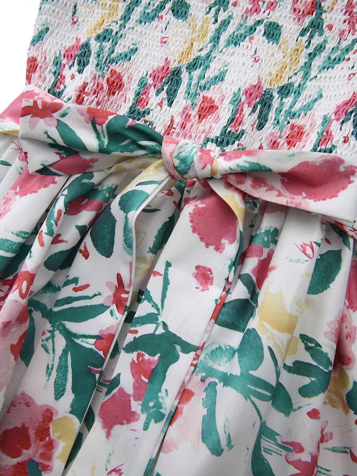 Grün 1940er Blumen Schnürung Quadratischer Hals Glockenärmel Kleid - Image 4