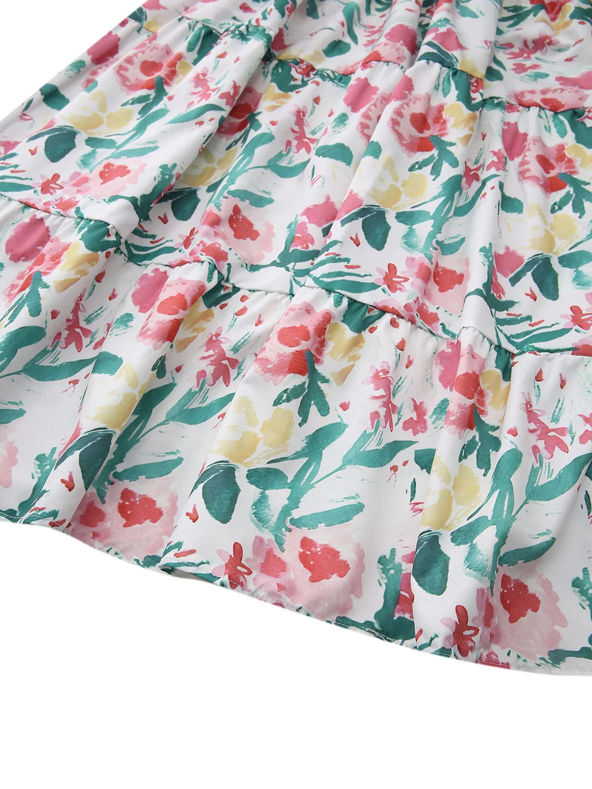 Grün 1940er Blumen Schnürung Quadratischer Hals Glockenärmel Kleid - Image 5
