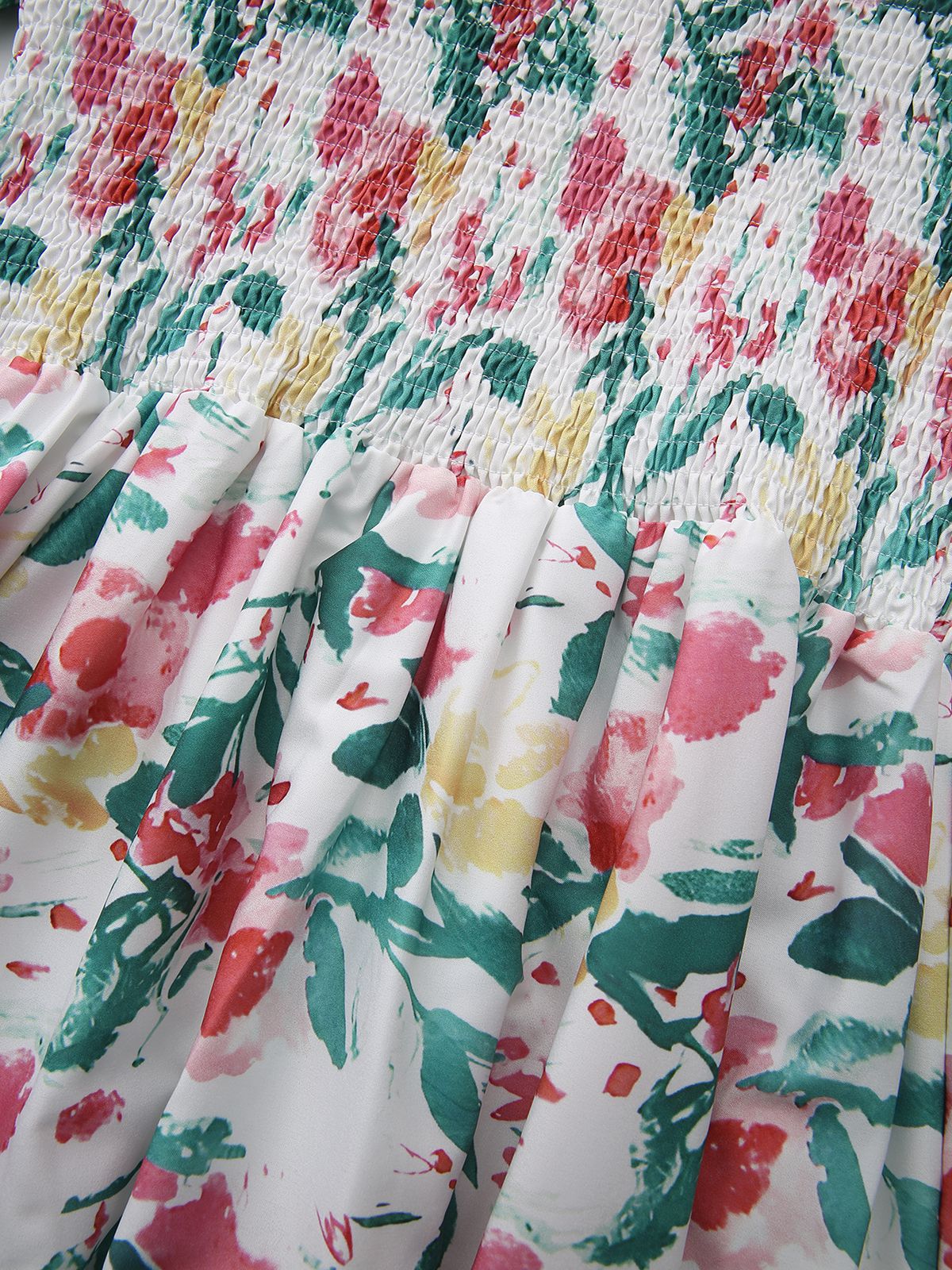 Grün 1940er Blumen Schnürung Quadratischer Hals Glockenärmel Kleid - Image 6