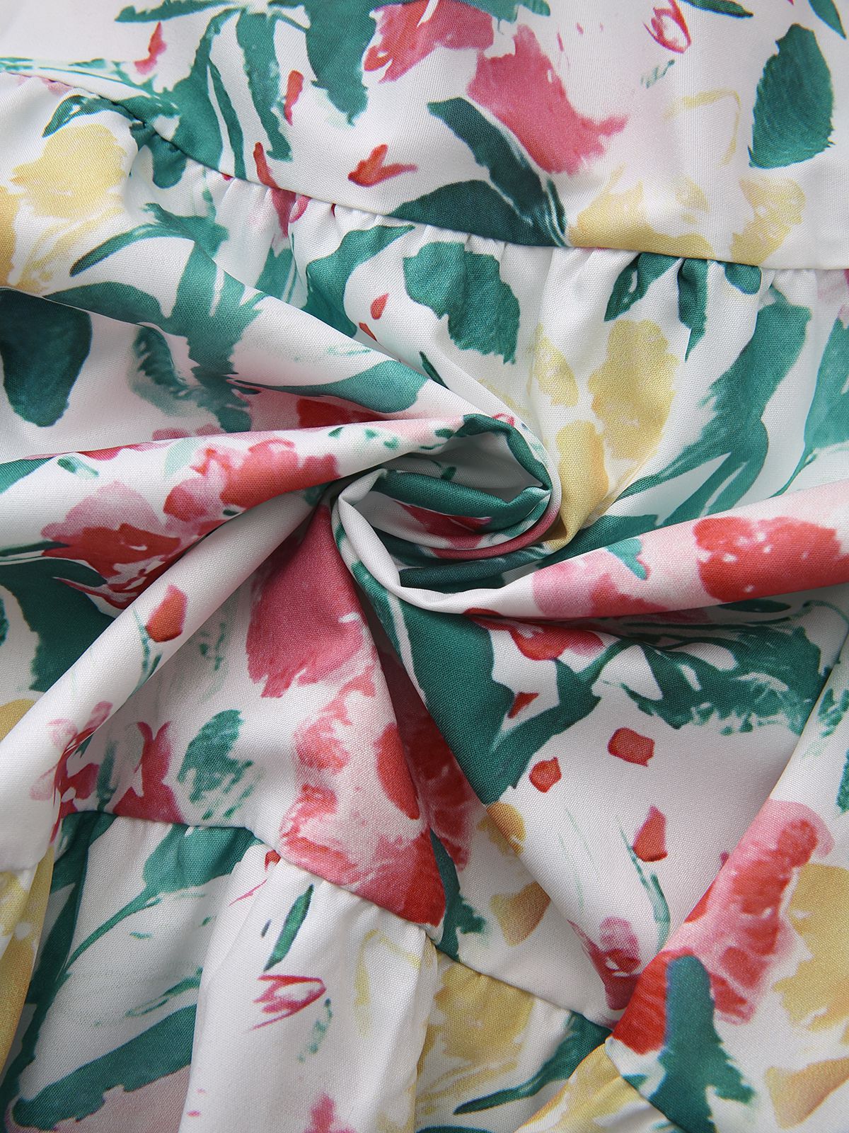 Grün 1940er Blumen Schnürung Quadratischer Hals Glockenärmel Kleid - Image 7