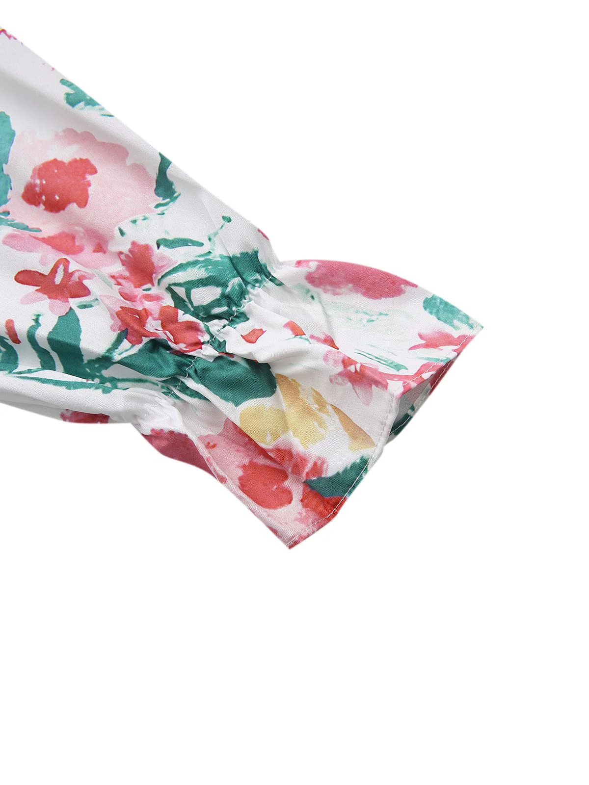 Grün 1940er Blumen Schnürung Quadratischer Hals Glockenärmel Kleid - Image 8
