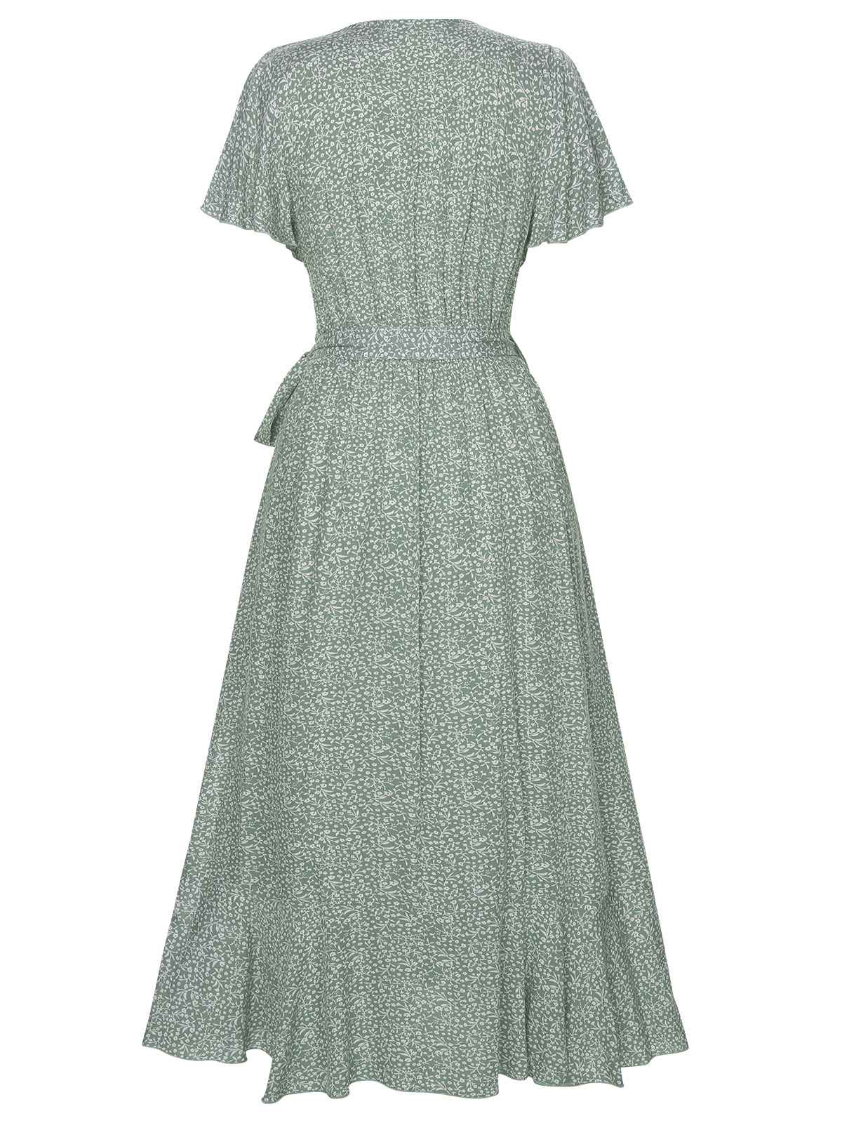 Grün 1940er Blumen Volantärmel Kleid - Image 3