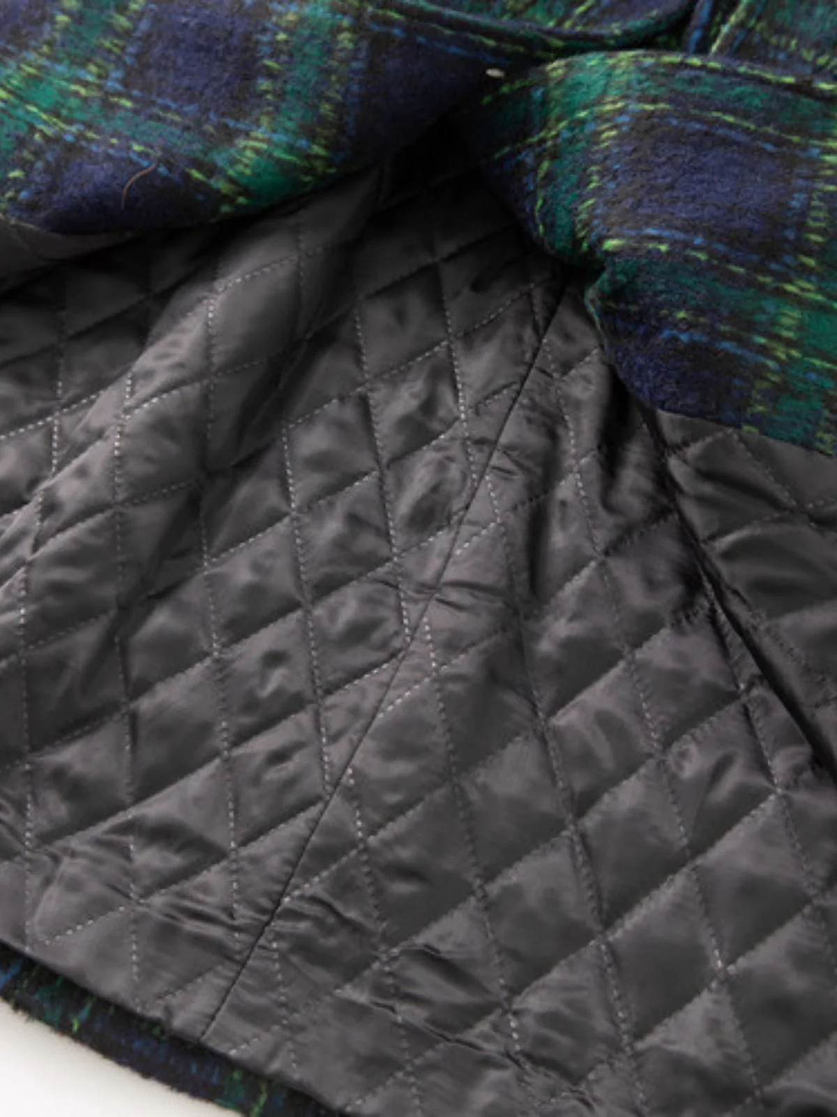 Grün 1940er Gekerbter Kragen Blackwatch Plaid Lang Mantel - Image 12