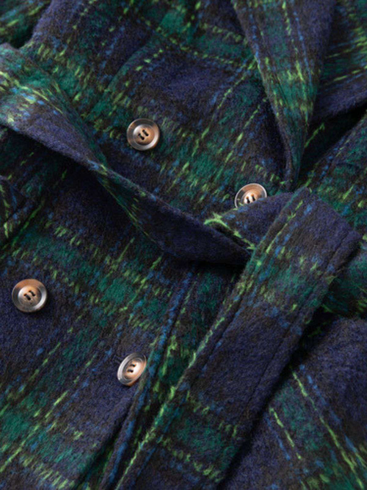 Grün 1940er Gekerbter Kragen Blackwatch Plaid Lang Mantel - Image 13