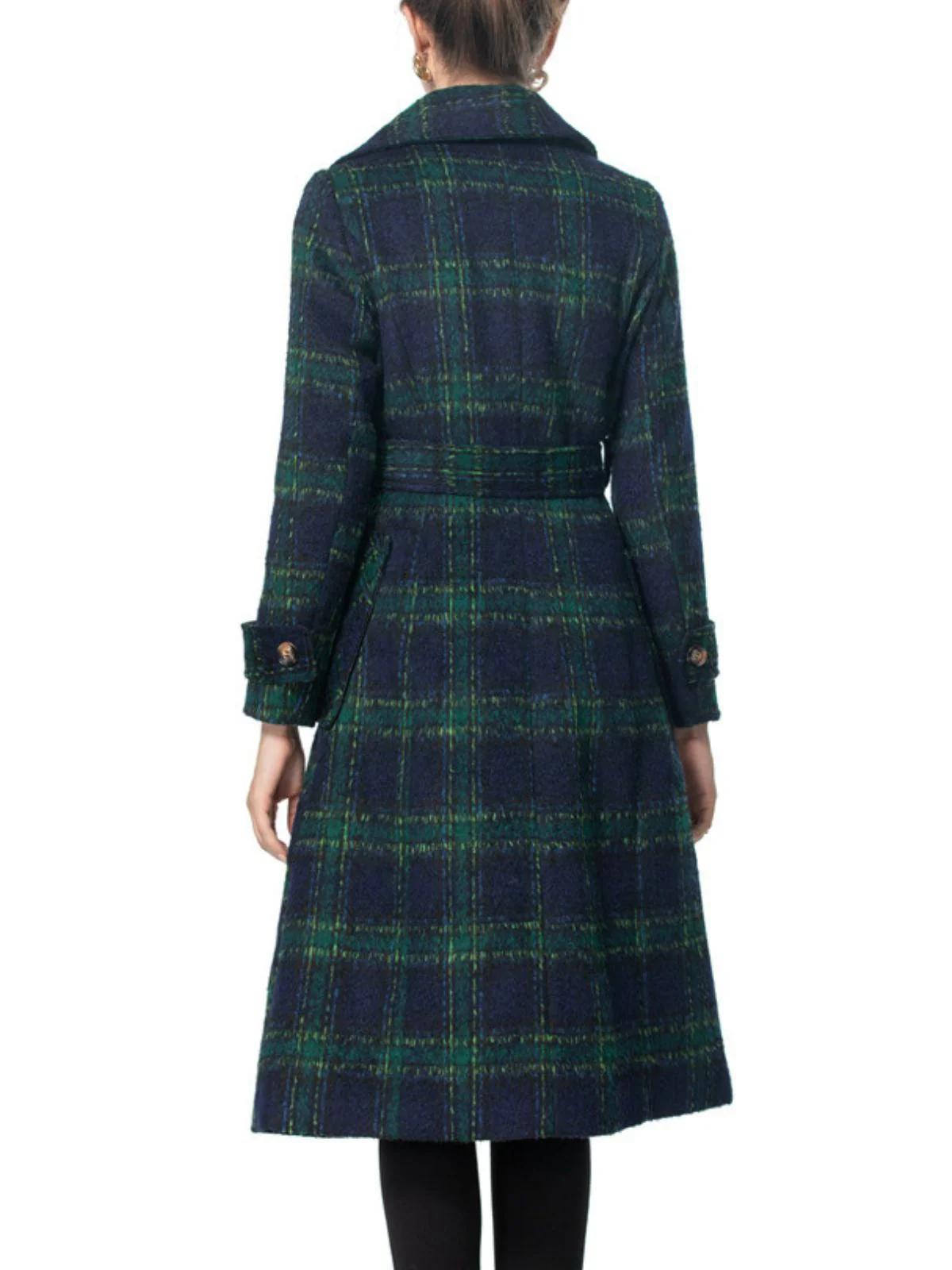 Grün 1940er Gekerbter Kragen Blackwatch Plaid Lang Mantel - Image 6