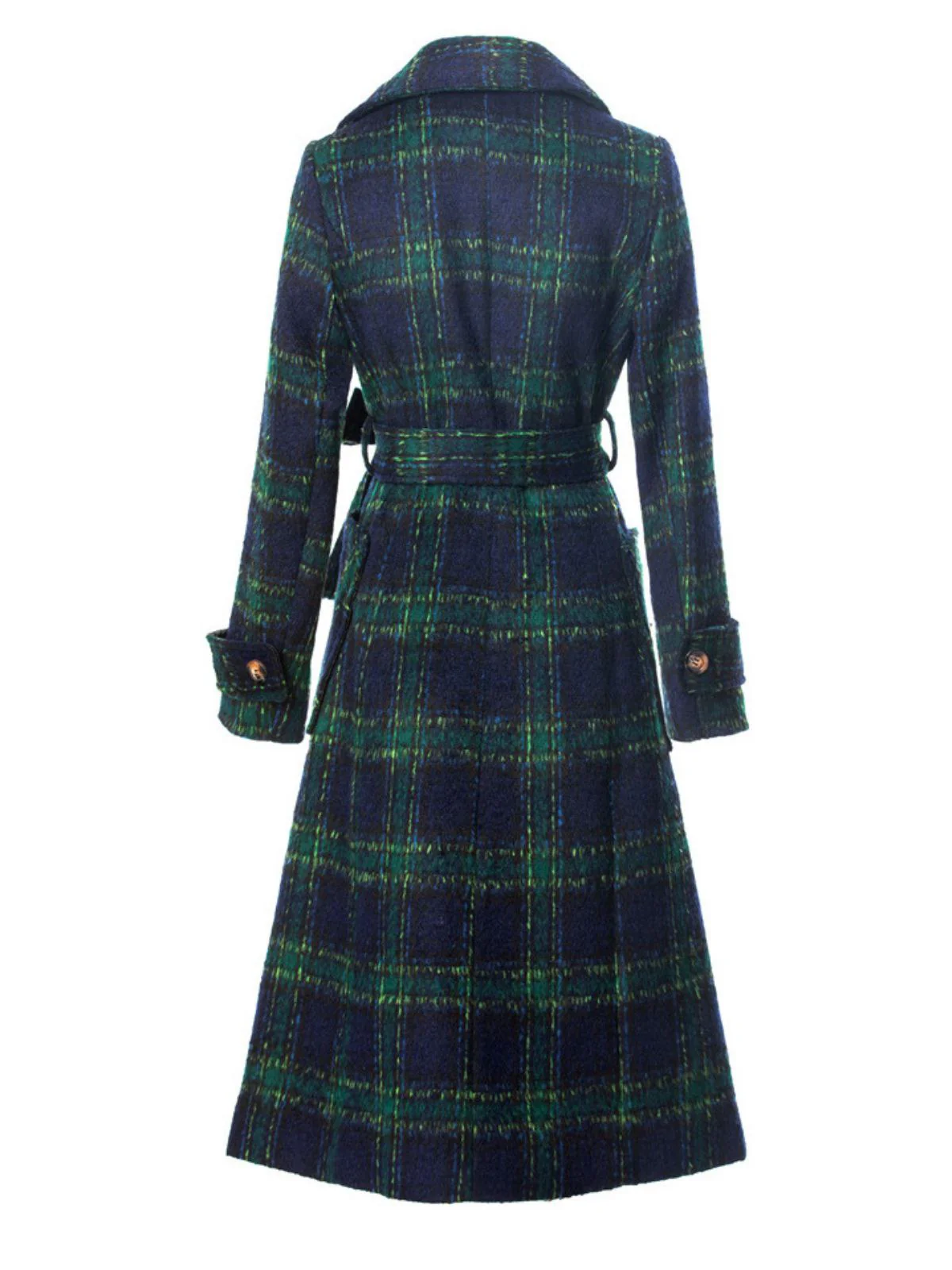 Grün 1940er Gekerbter Kragen Blackwatch Plaid Lang Mantel - Image 7