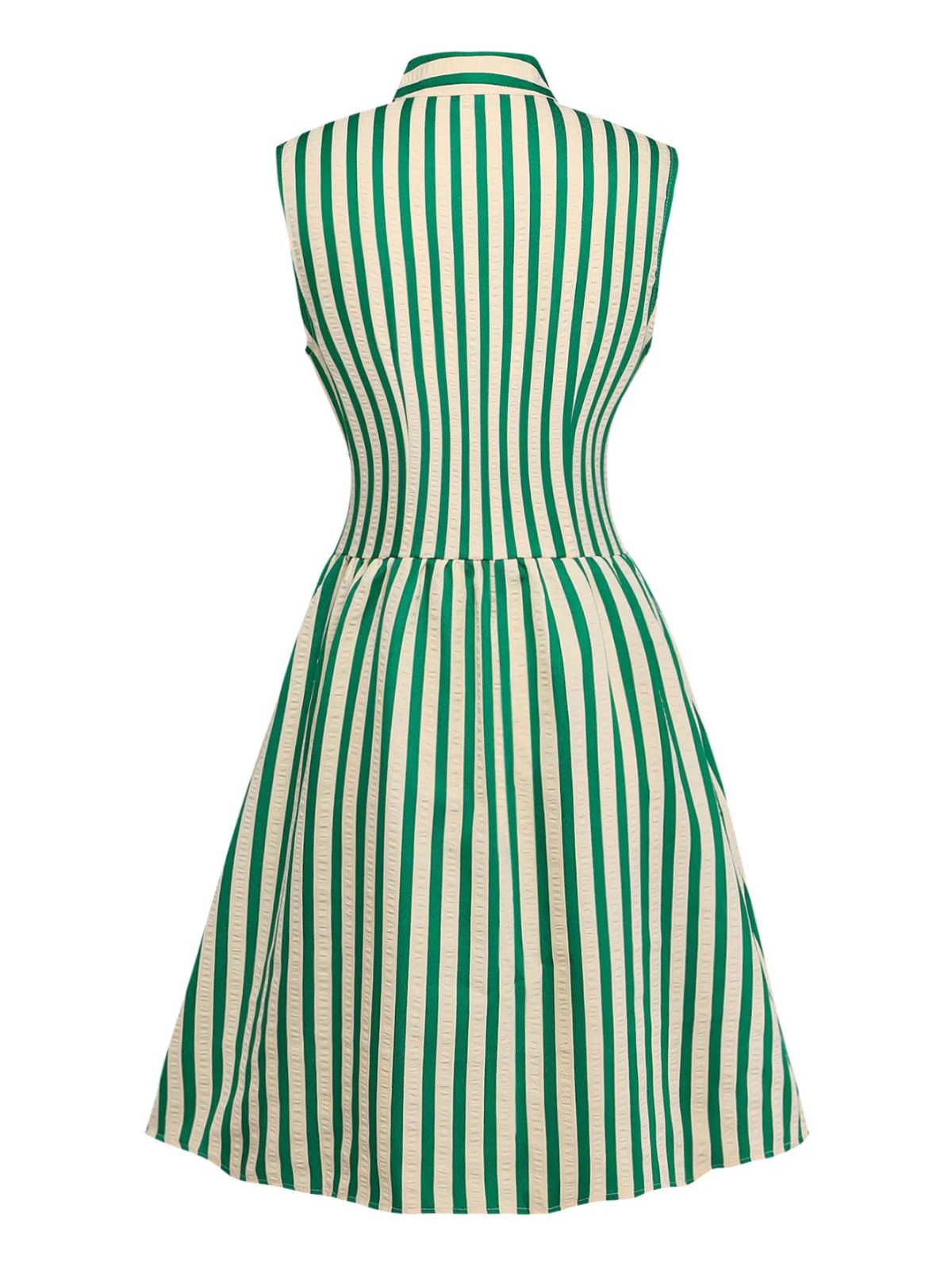 Grün 1940er Gestreift Einreihig Ärmelloses Kleid - Image 3