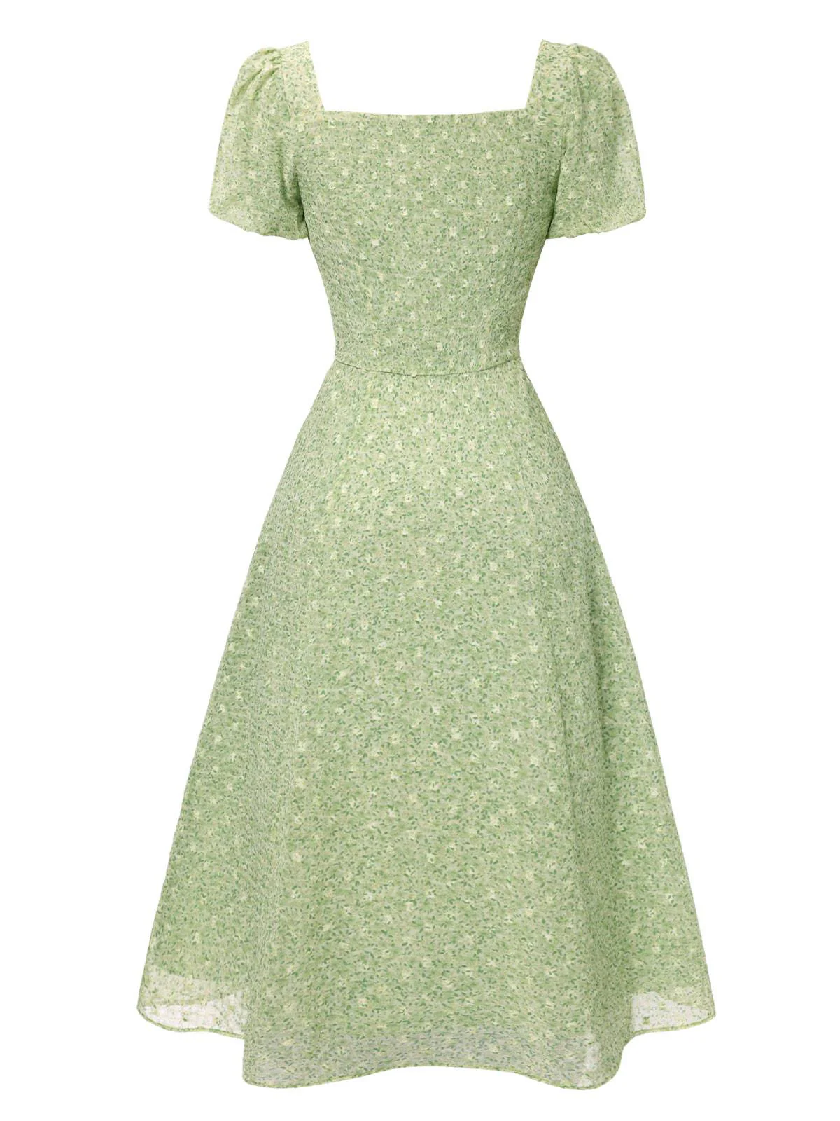 Grün 1940er Herzförmiger Blümchen Kleid - Image 5